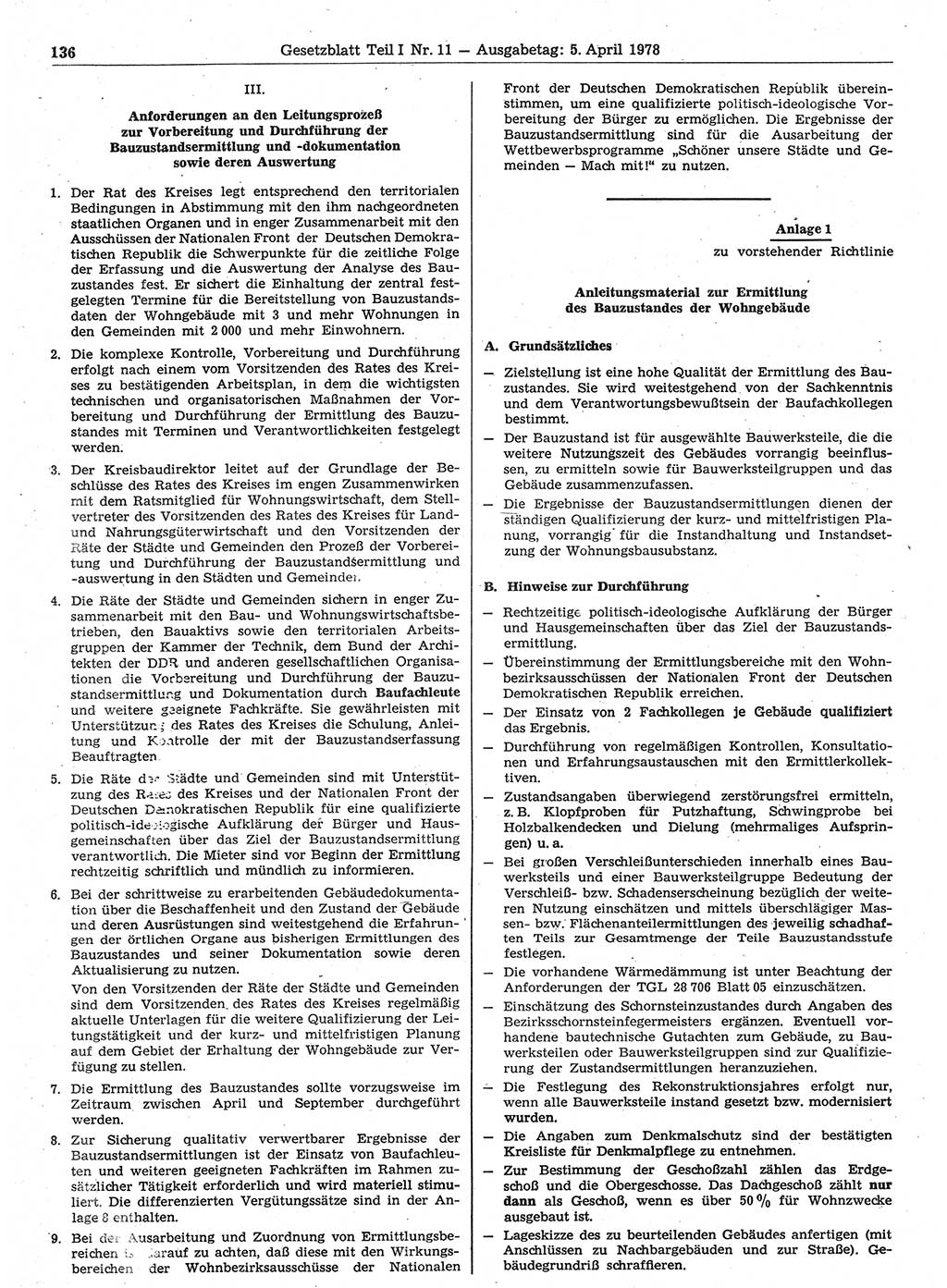 Gesetzblatt (GBl.) der Deutschen Demokratischen Republik (DDR) Teil Ⅰ 1978, Seite 136 (GBl. DDR Ⅰ 1978, S. 136)