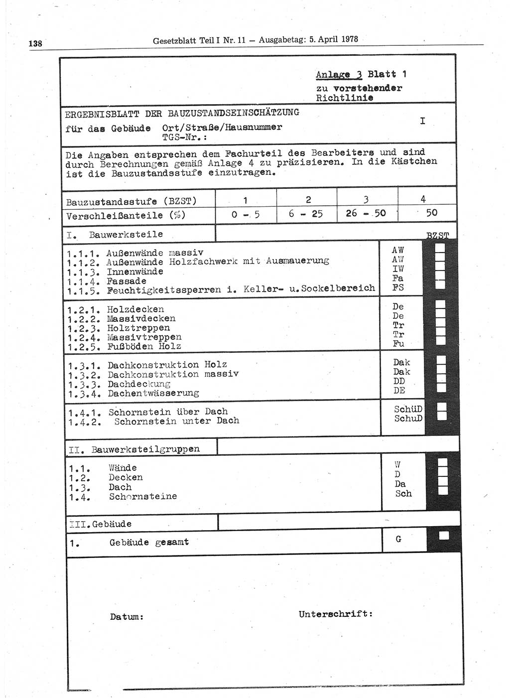 Gesetzblatt (GBl.) der Deutschen Demokratischen Republik (DDR) Teil Ⅰ 1978, Seite 138 (GBl. DDR Ⅰ 1978, S. 138)