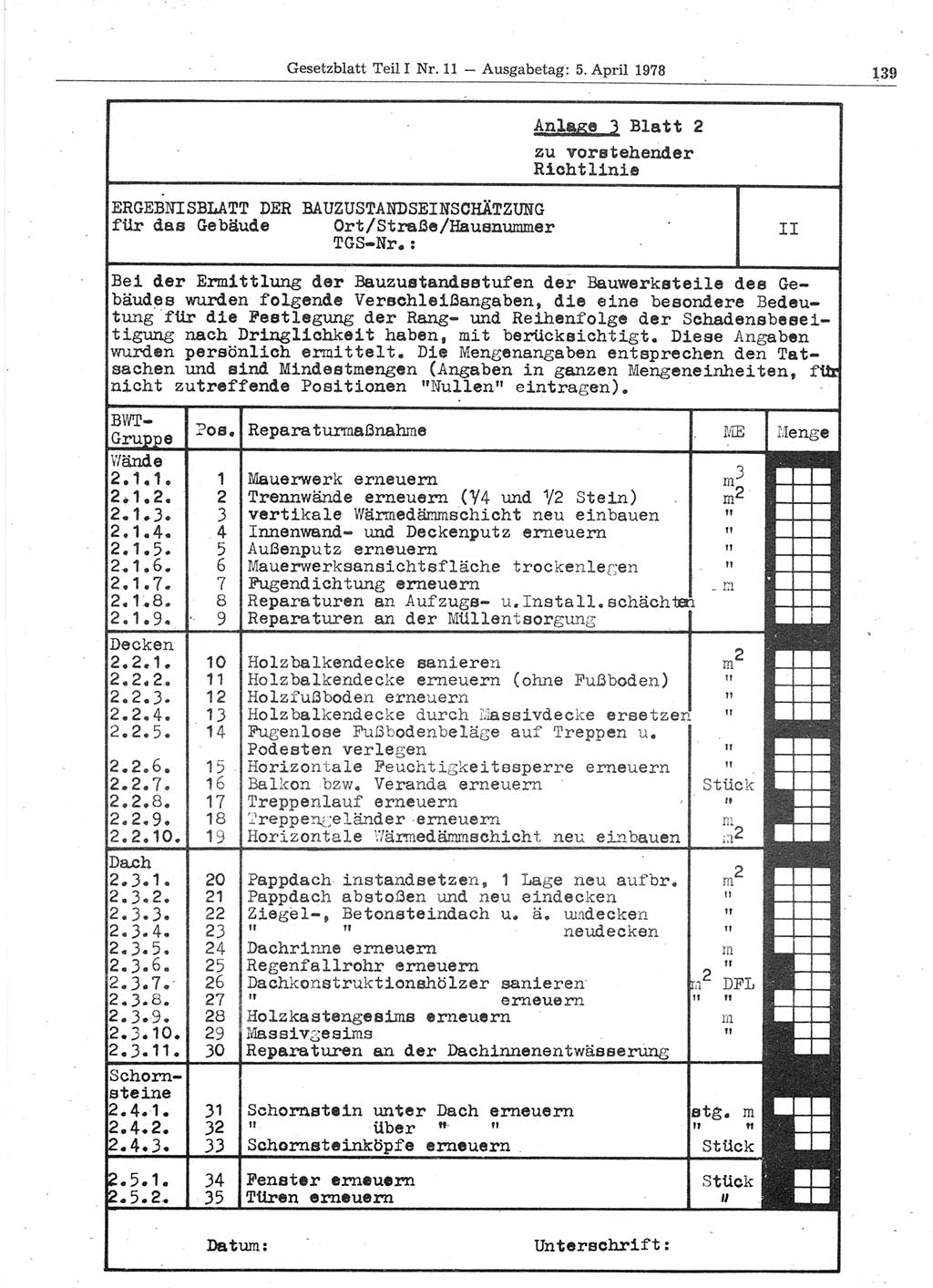 Gesetzblatt (GBl.) der Deutschen Demokratischen Republik (DDR) Teil Ⅰ 1978, Seite 139 (GBl. DDR Ⅰ 1978, S. 139)