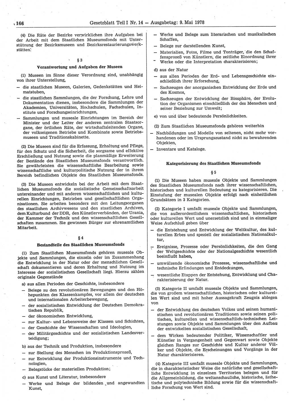 Gesetzblatt (GBl.) der Deutschen Demokratischen Republik (DDR) Teil Ⅰ 1978, Seite 166 (GBl. DDR Ⅰ 1978, S. 166)