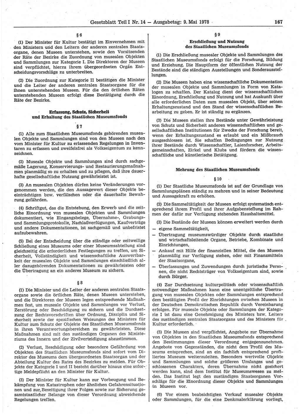 Gesetzblatt (GBl.) der Deutschen Demokratischen Republik (DDR) Teil Ⅰ 1978, Seite 167 (GBl. DDR Ⅰ 1978, S. 167)