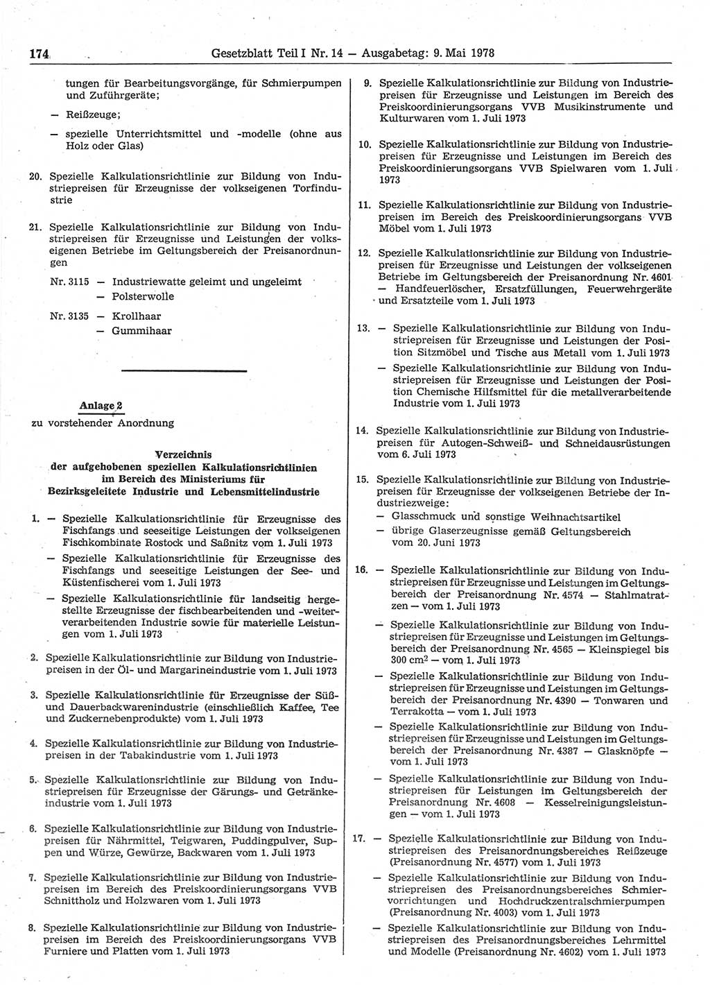 Gesetzblatt (GBl.) der Deutschen Demokratischen Republik (DDR) Teil Ⅰ 1978, Seite 174 (GBl. DDR Ⅰ 1978, S. 174)