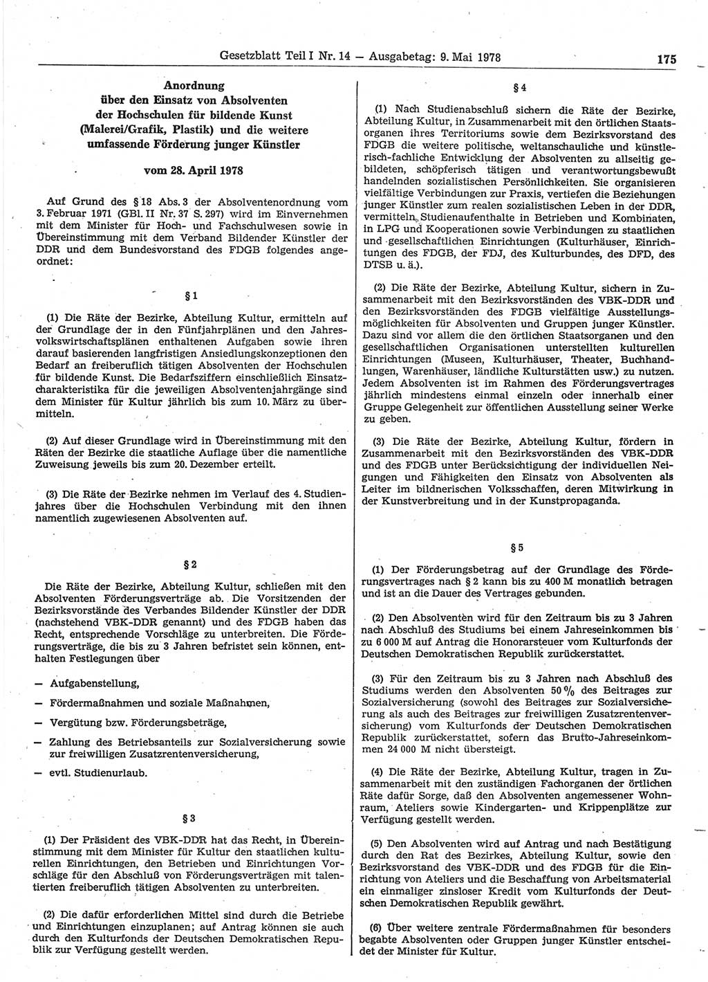 Gesetzblatt (GBl.) der Deutschen Demokratischen Republik (DDR) Teil Ⅰ 1978, Seite 175 (GBl. DDR Ⅰ 1978, S. 175)