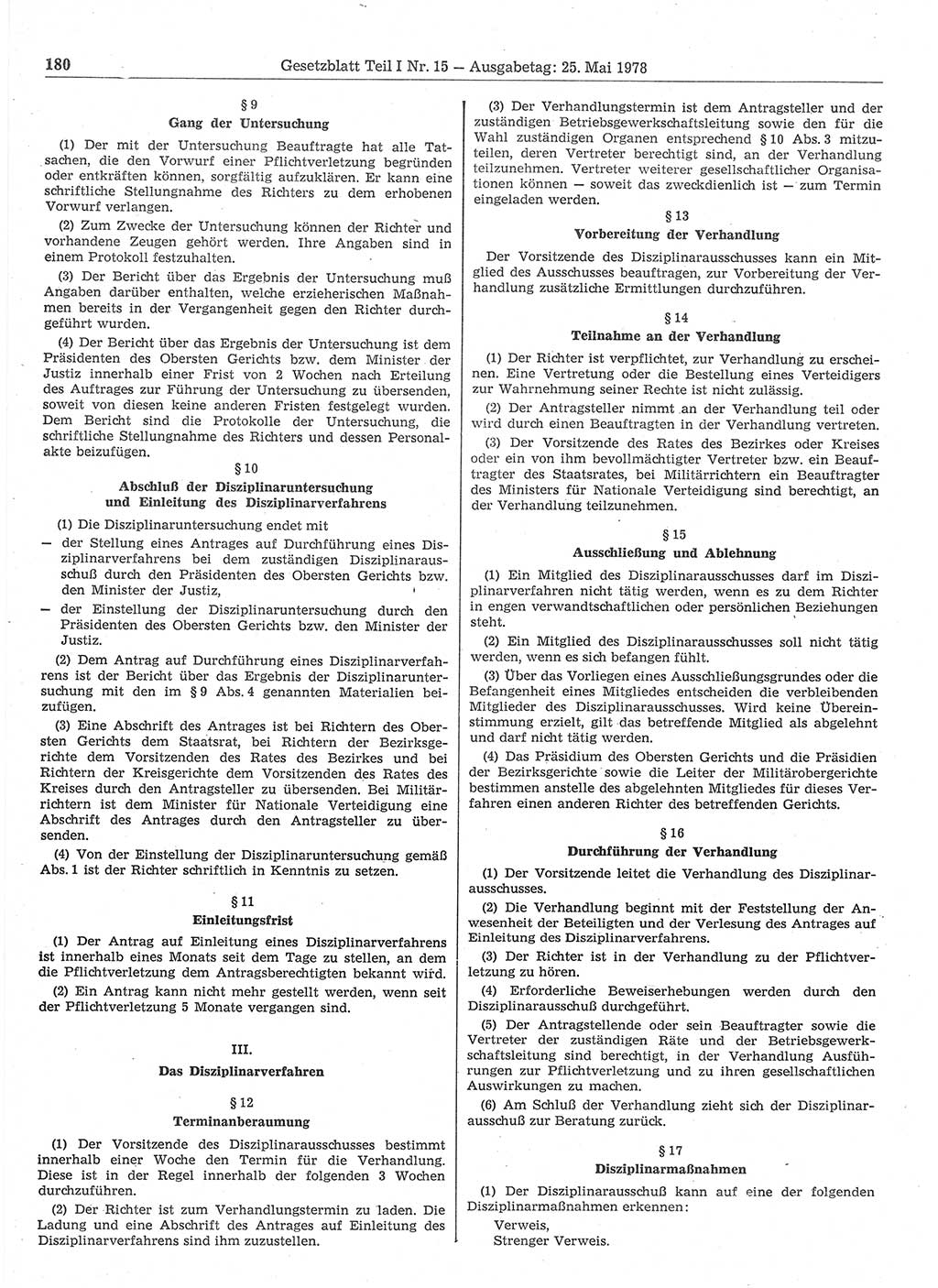 Gesetzblatt (GBl.) der Deutschen Demokratischen Republik (DDR) Teil Ⅰ 1978, Seite 180 (GBl. DDR Ⅰ 1978, S. 180)