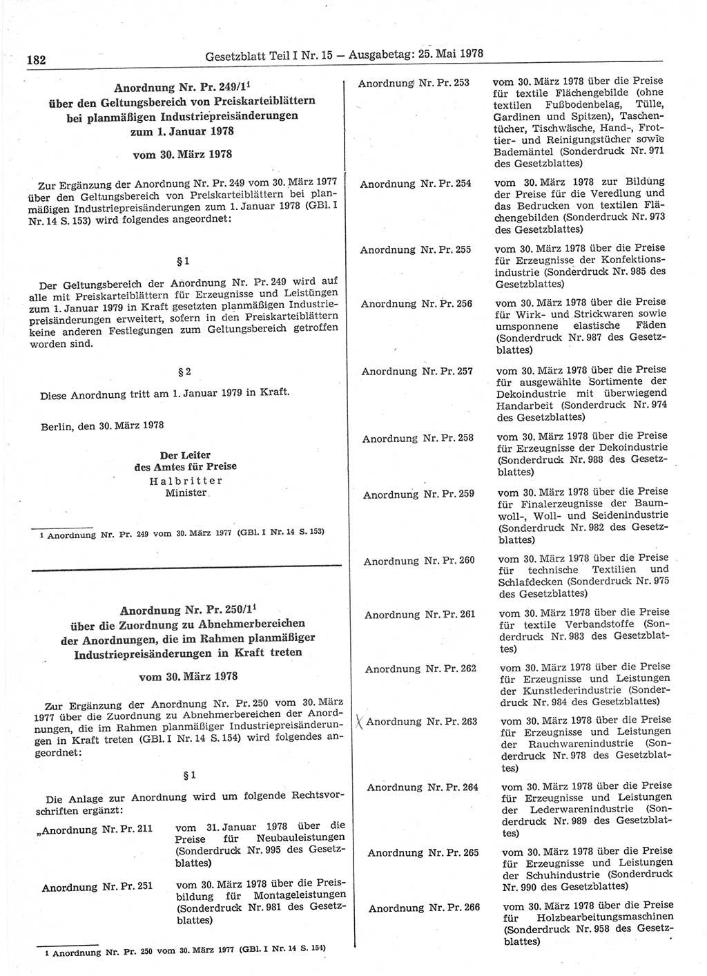 Gesetzblatt (GBl.) der Deutschen Demokratischen Republik (DDR) Teil Ⅰ 1978, Seite 182 (GBl. DDR Ⅰ 1978, S. 182)