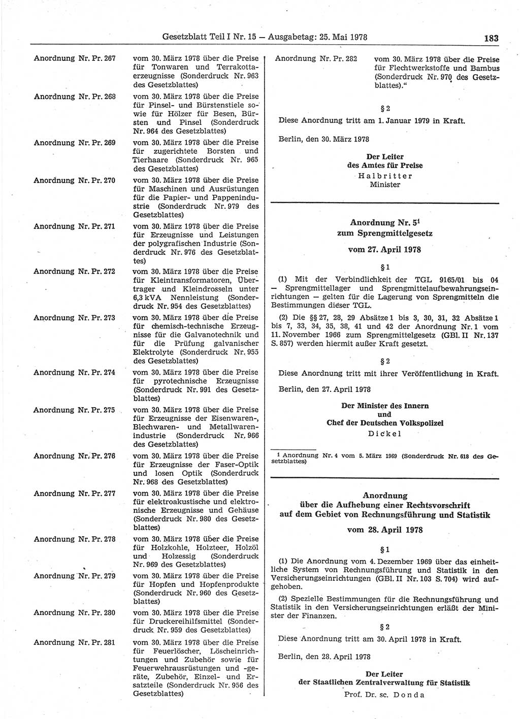 Gesetzblatt (GBl.) der Deutschen Demokratischen Republik (DDR) Teil Ⅰ 1978, Seite 183 (GBl. DDR Ⅰ 1978, S. 183)
