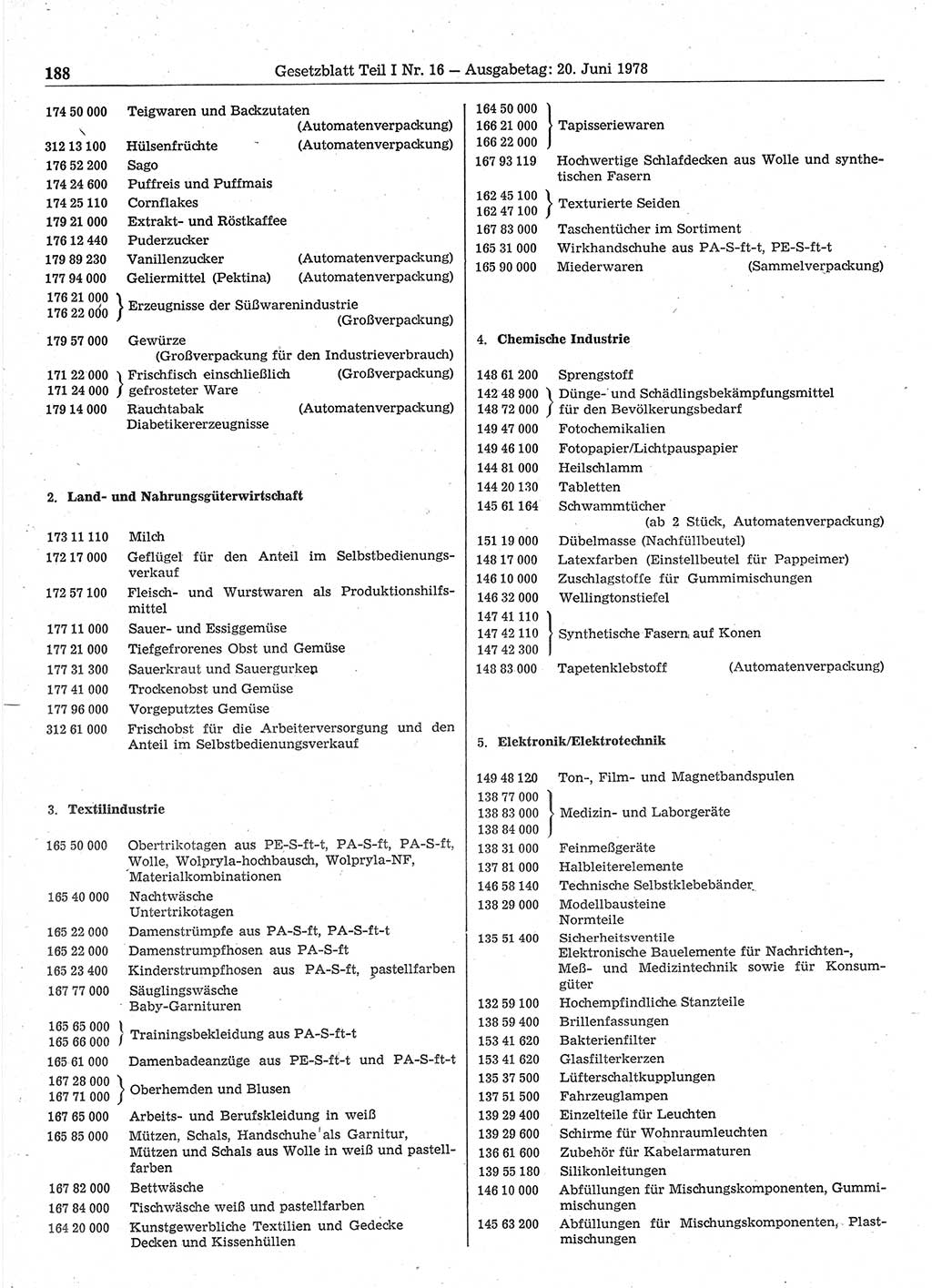 Gesetzblatt (GBl.) der Deutschen Demokratischen Republik (DDR) Teil Ⅰ 1978, Seite 188 (GBl. DDR Ⅰ 1978, S. 188)