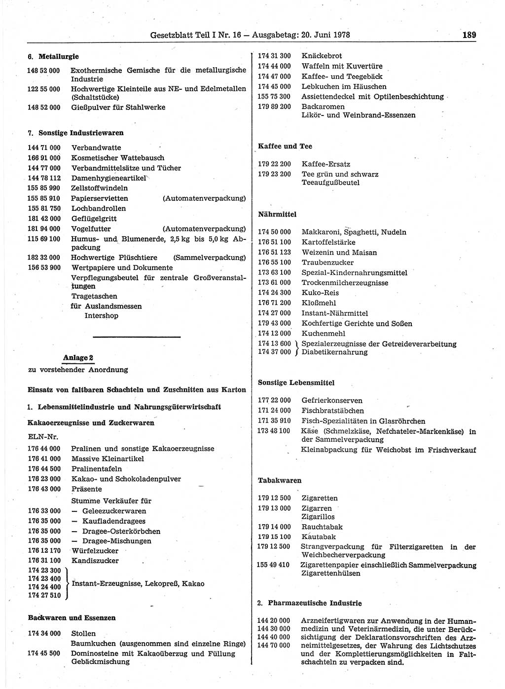 Gesetzblatt (GBl.) der Deutschen Demokratischen Republik (DDR) Teil Ⅰ 1978, Seite 189 (GBl. DDR Ⅰ 1978, S. 189)