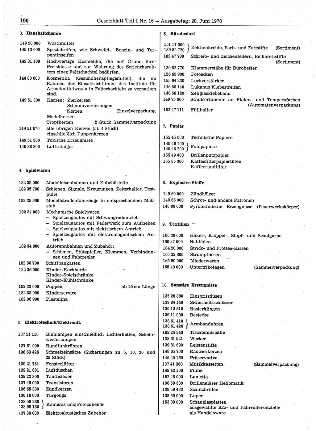 Gesetzblatt (GBl.) der Deutschen Demokratischen Republik (DDR) Teil Ⅰ 1978, Seite 190 (GBl. DDR Ⅰ 1978, S. 190)