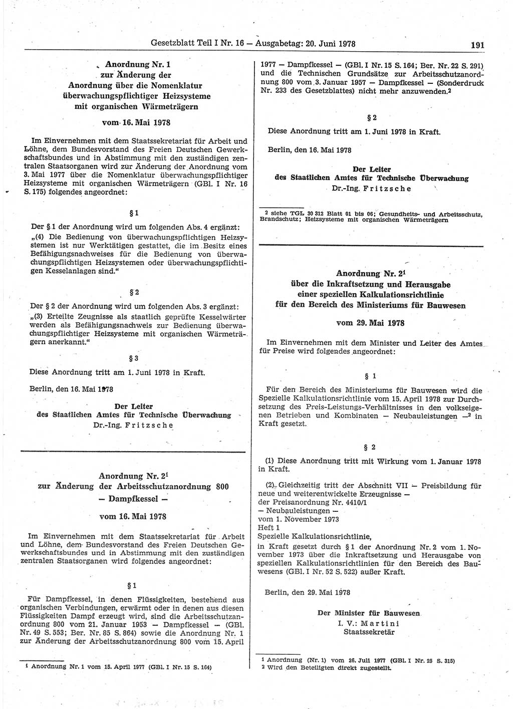 Gesetzblatt (GBl.) der Deutschen Demokratischen Republik (DDR) Teil Ⅰ 1978, Seite 191 (GBl. DDR Ⅰ 1978, S. 191)