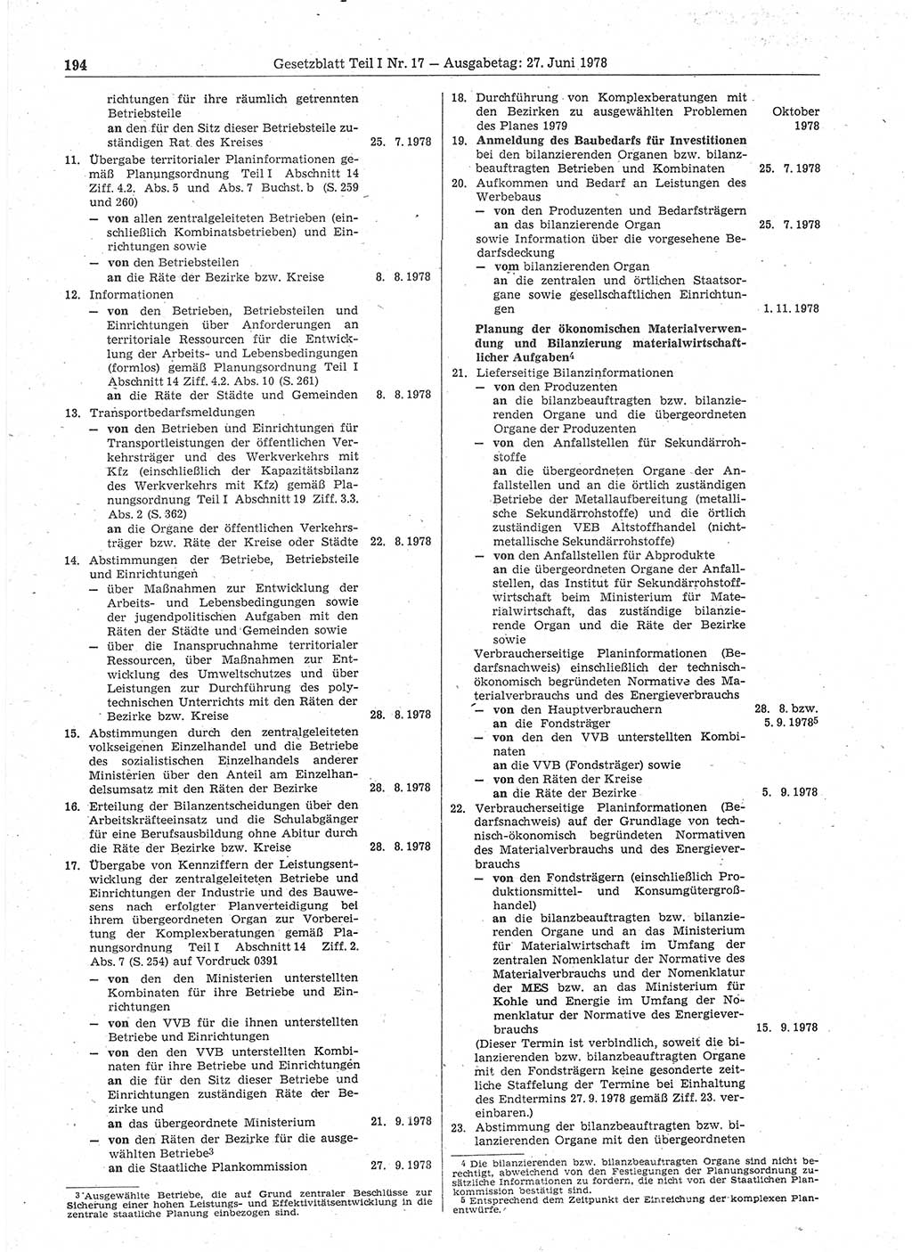 Gesetzblatt (GBl.) der Deutschen Demokratischen Republik (DDR) Teil Ⅰ 1978, Seite 194 (GBl. DDR Ⅰ 1978, S. 194)