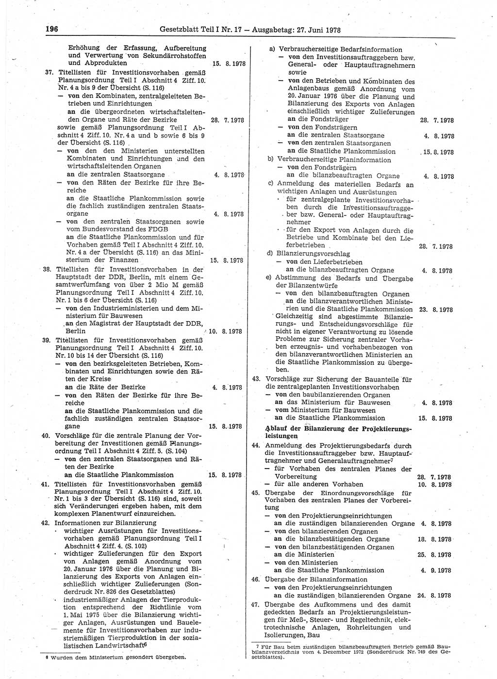Gesetzblatt (GBl.) der Deutschen Demokratischen Republik (DDR) Teil Ⅰ 1978, Seite 196 (GBl. DDR Ⅰ 1978, S. 196)