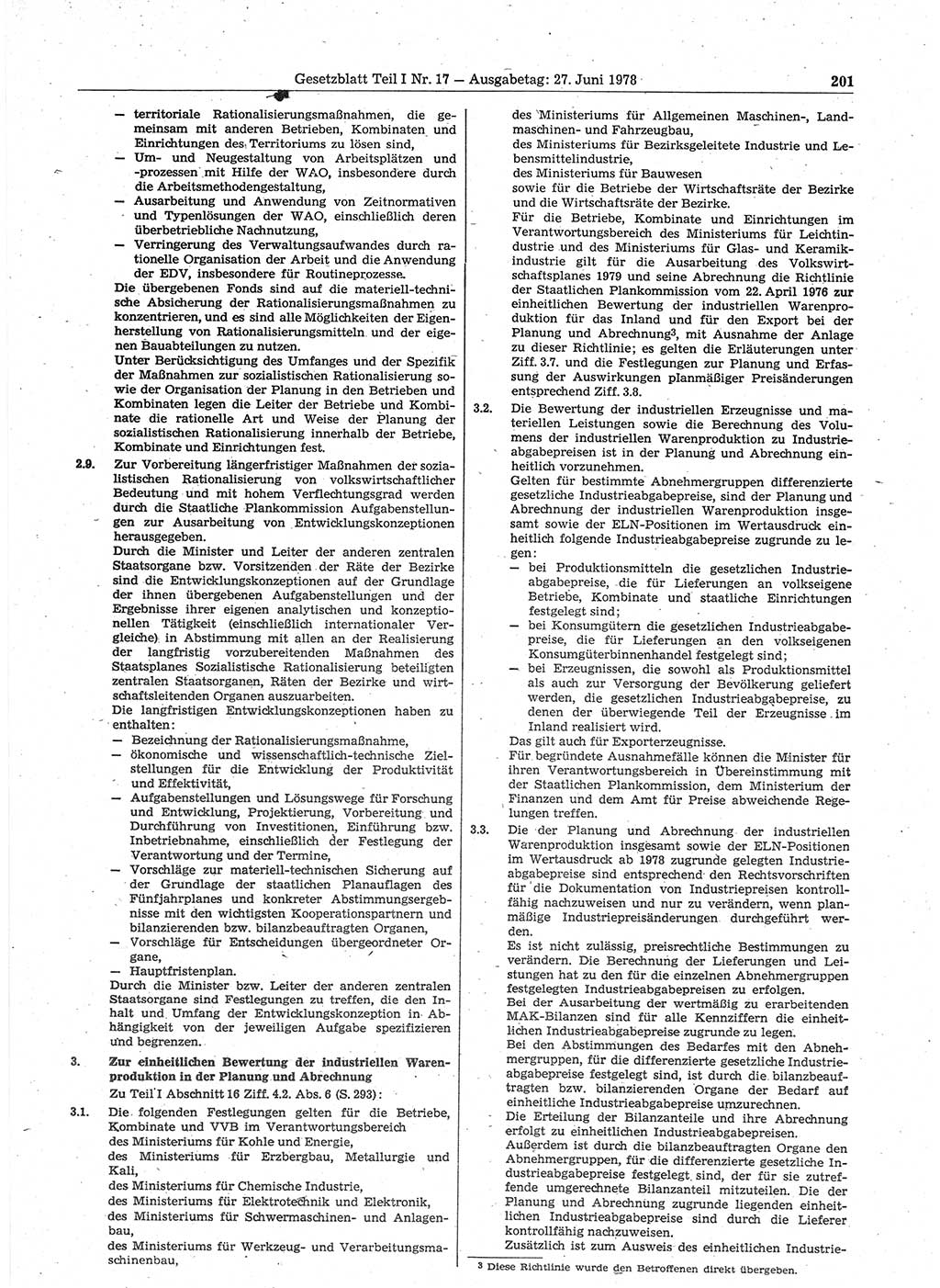 Gesetzblatt (GBl.) der Deutschen Demokratischen Republik (DDR) Teil Ⅰ 1978, Seite 201 (GBl. DDR Ⅰ 1978, S. 201)