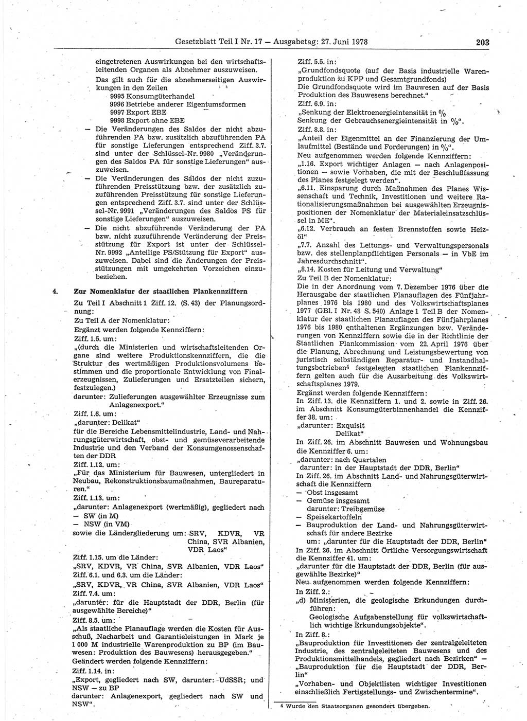 Gesetzblatt (GBl.) der Deutschen Demokratischen Republik (DDR) Teil Ⅰ 1978, Seite 203 (GBl. DDR Ⅰ 1978, S. 203)