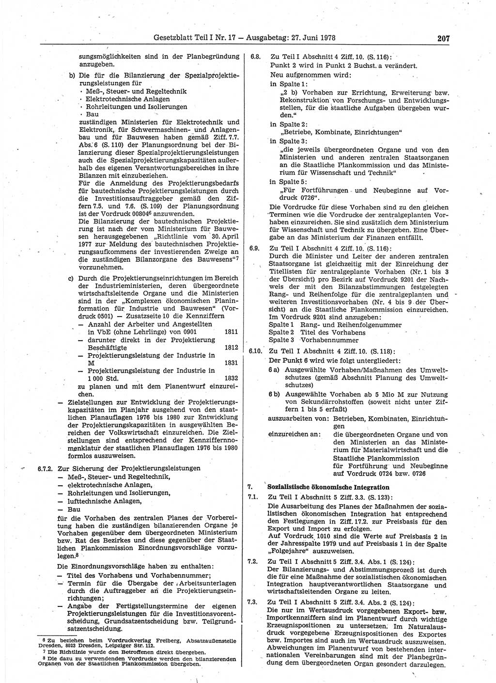 Gesetzblatt (GBl.) der Deutschen Demokratischen Republik (DDR) Teil Ⅰ 1978, Seite 207 (GBl. DDR Ⅰ 1978, S. 207)