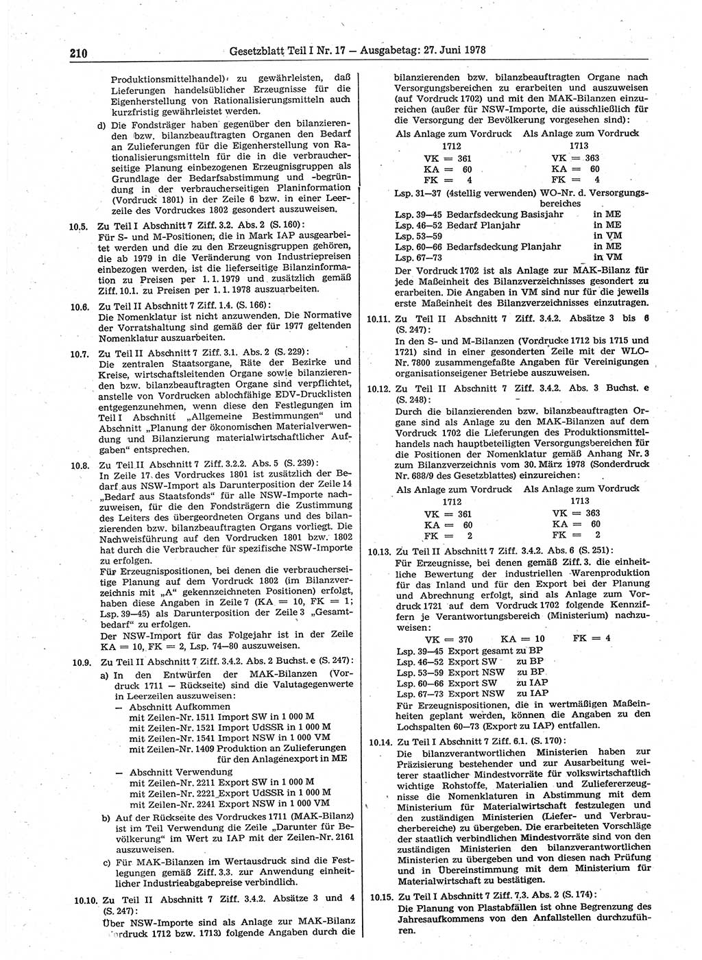 Gesetzblatt (GBl.) der Deutschen Demokratischen Republik (DDR) Teil Ⅰ 1978, Seite 210 (GBl. DDR Ⅰ 1978, S. 210)