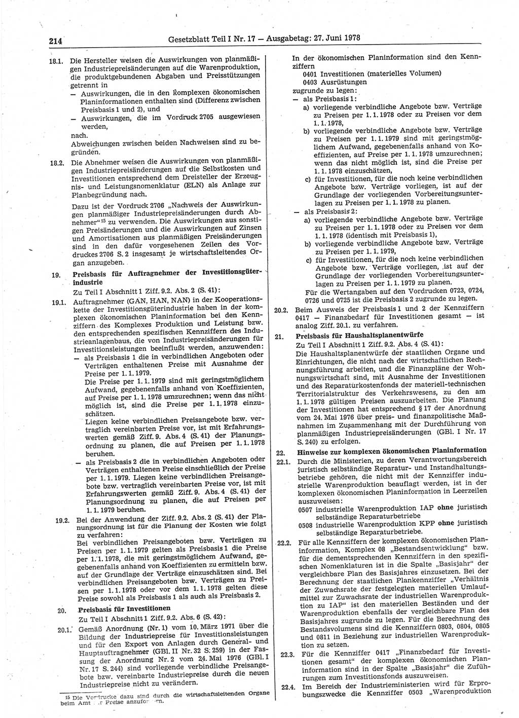 Gesetzblatt (GBl.) der Deutschen Demokratischen Republik (DDR) Teil Ⅰ 1978, Seite 214 (GBl. DDR Ⅰ 1978, S. 214)