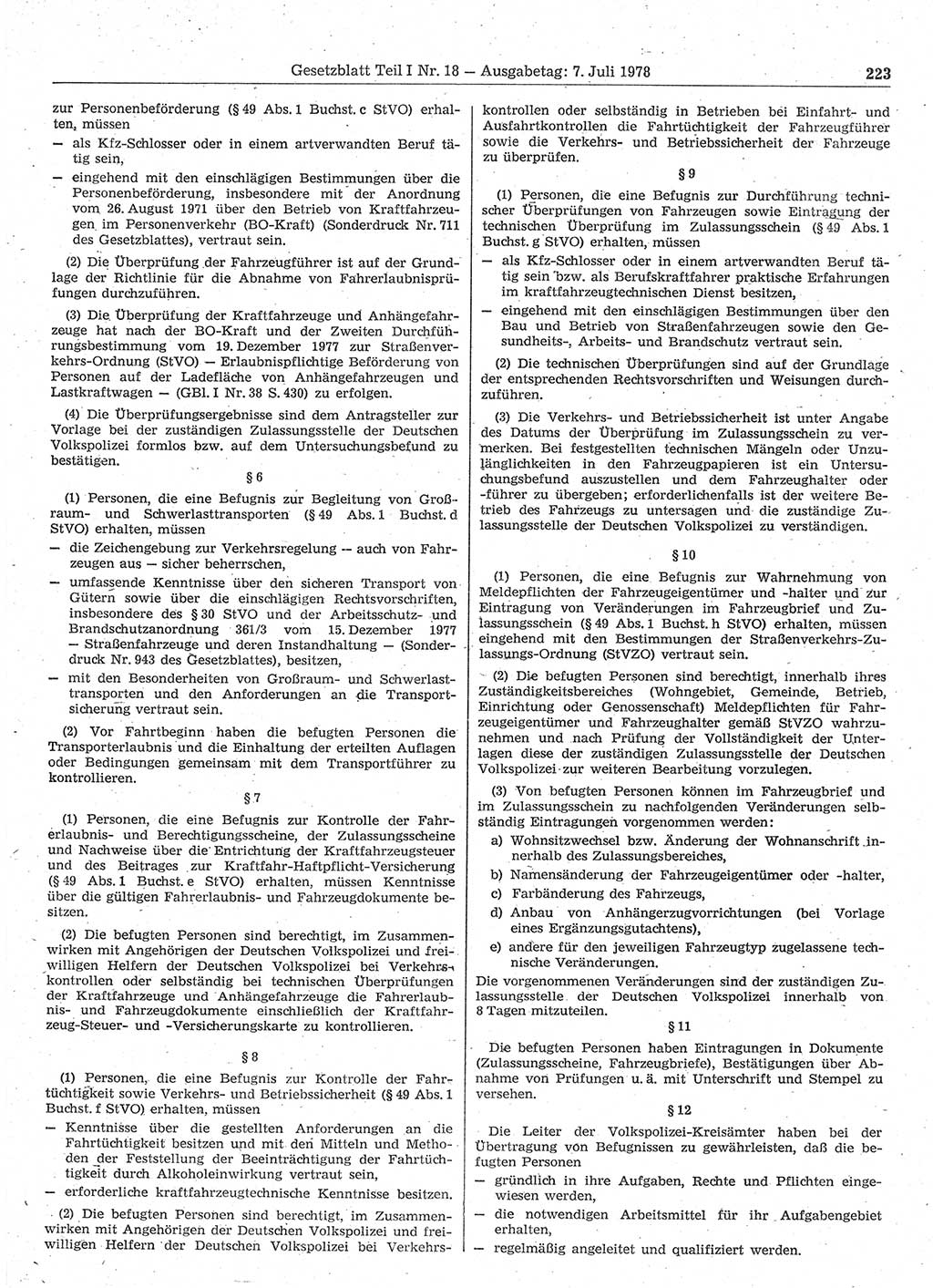 Gesetzblatt (GBl.) der Deutschen Demokratischen Republik (DDR) Teil Ⅰ 1978, Seite 223 (GBl. DDR Ⅰ 1978, S. 223)