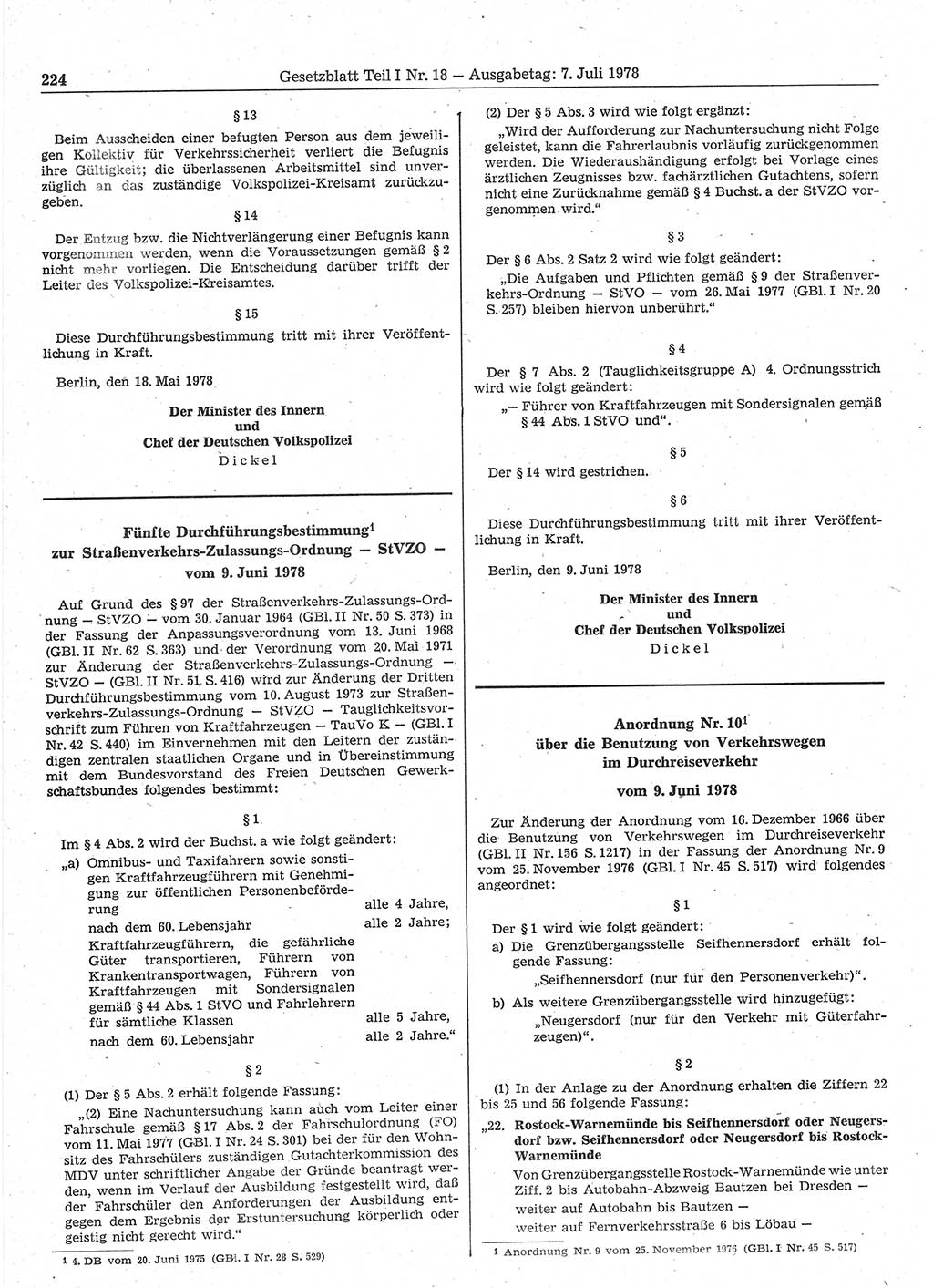 Gesetzblatt (GBl.) der Deutschen Demokratischen Republik (DDR) Teil Ⅰ 1978, Seite 224 (GBl. DDR Ⅰ 1978, S. 224)