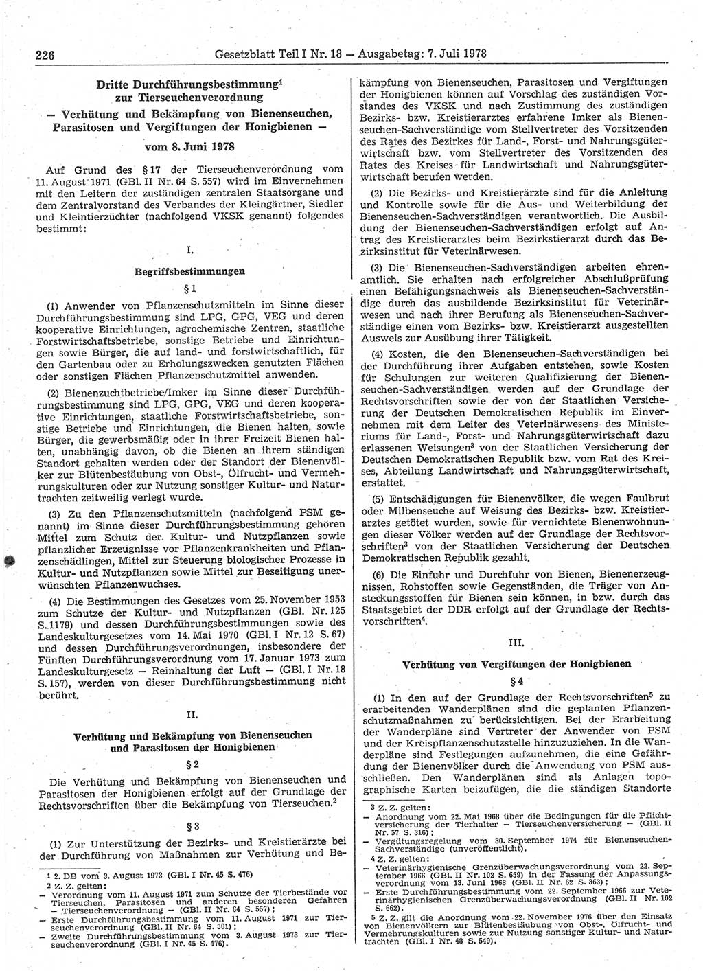 Gesetzblatt (GBl.) der Deutschen Demokratischen Republik (DDR) Teil Ⅰ 1978, Seite 226 (GBl. DDR Ⅰ 1978, S. 226)