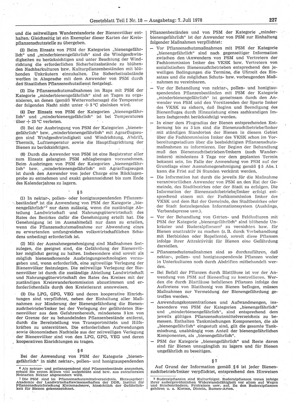 Gesetzblatt (GBl.) der Deutschen Demokratischen Republik (DDR) Teil Ⅰ 1978, Seite 227 (GBl. DDR Ⅰ 1978, S. 227)