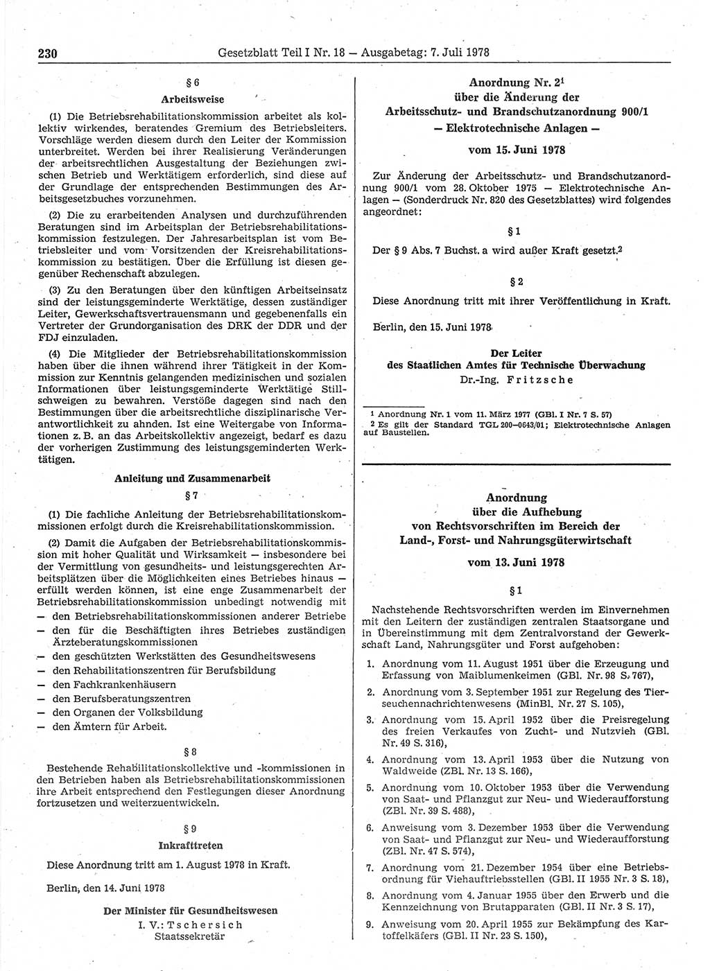 Gesetzblatt (GBl.) der Deutschen Demokratischen Republik (DDR) Teil Ⅰ 1978, Seite 230 (GBl. DDR Ⅰ 1978, S. 230)