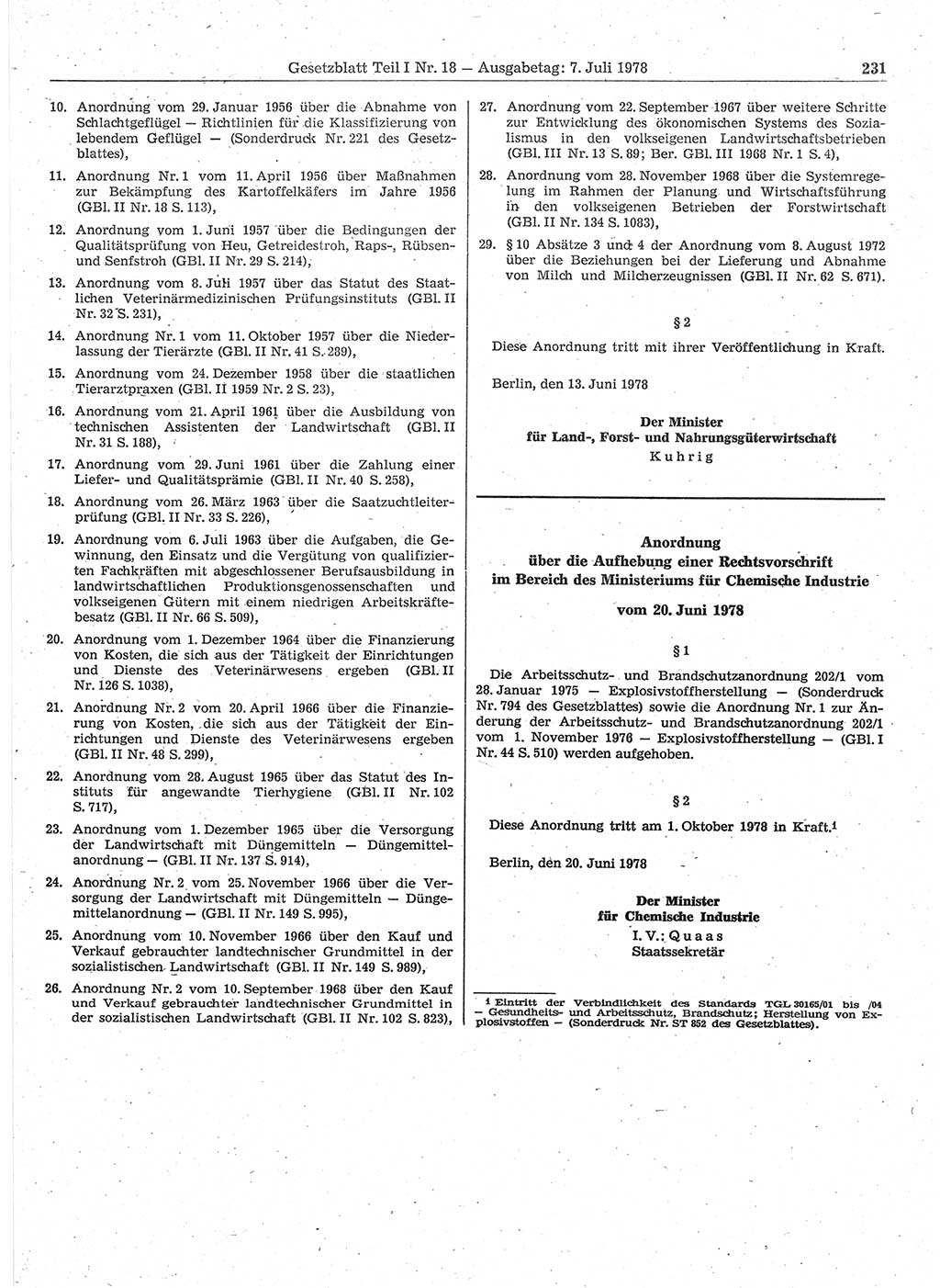 Gesetzblatt (GBl.) der Deutschen Demokratischen Republik (DDR) Teil Ⅰ 1978, Seite 231 (GBl. DDR Ⅰ 1978, S. 231)