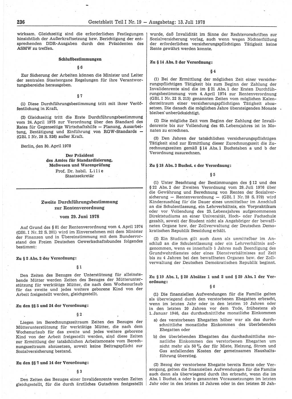 Gesetzblatt (GBl.) der Deutschen Demokratischen Republik (DDR) Teil Ⅰ 1978, Seite 236 (GBl. DDR Ⅰ 1978, S. 236)