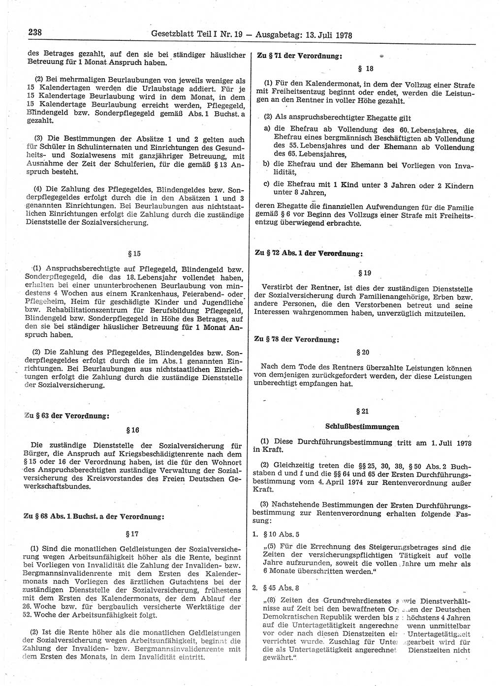 Gesetzblatt (GBl.) der Deutschen Demokratischen Republik (DDR) Teil Ⅰ 1978, Seite 238 (GBl. DDR Ⅰ 1978, S. 238)