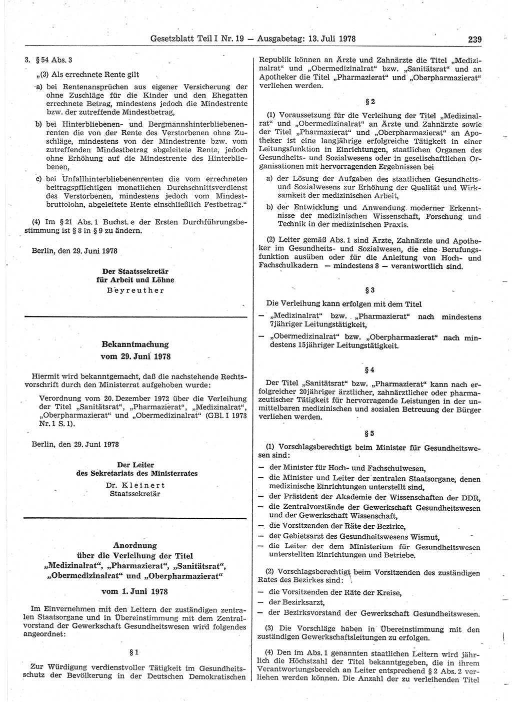 Gesetzblatt (GBl.) der Deutschen Demokratischen Republik (DDR) Teil Ⅰ 1978, Seite 239 (GBl. DDR Ⅰ 1978, S. 239)