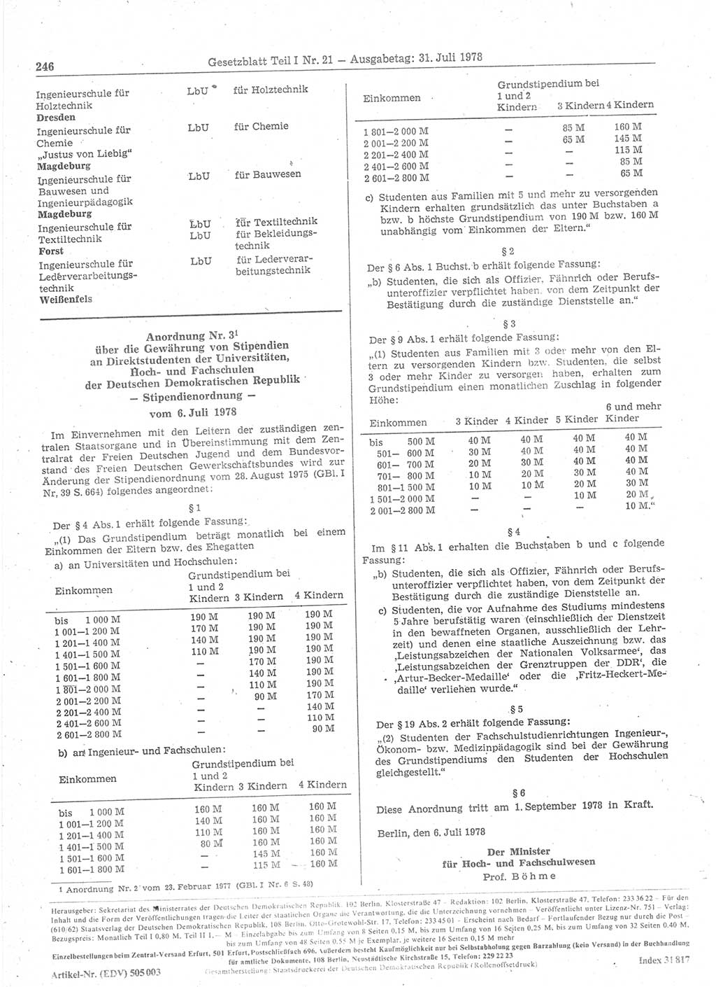 Gesetzblatt (GBl.) der Deutschen Demokratischen Republik (DDR) Teil Ⅰ 1978, Seite 246 (GBl. DDR Ⅰ 1978, S. 246)