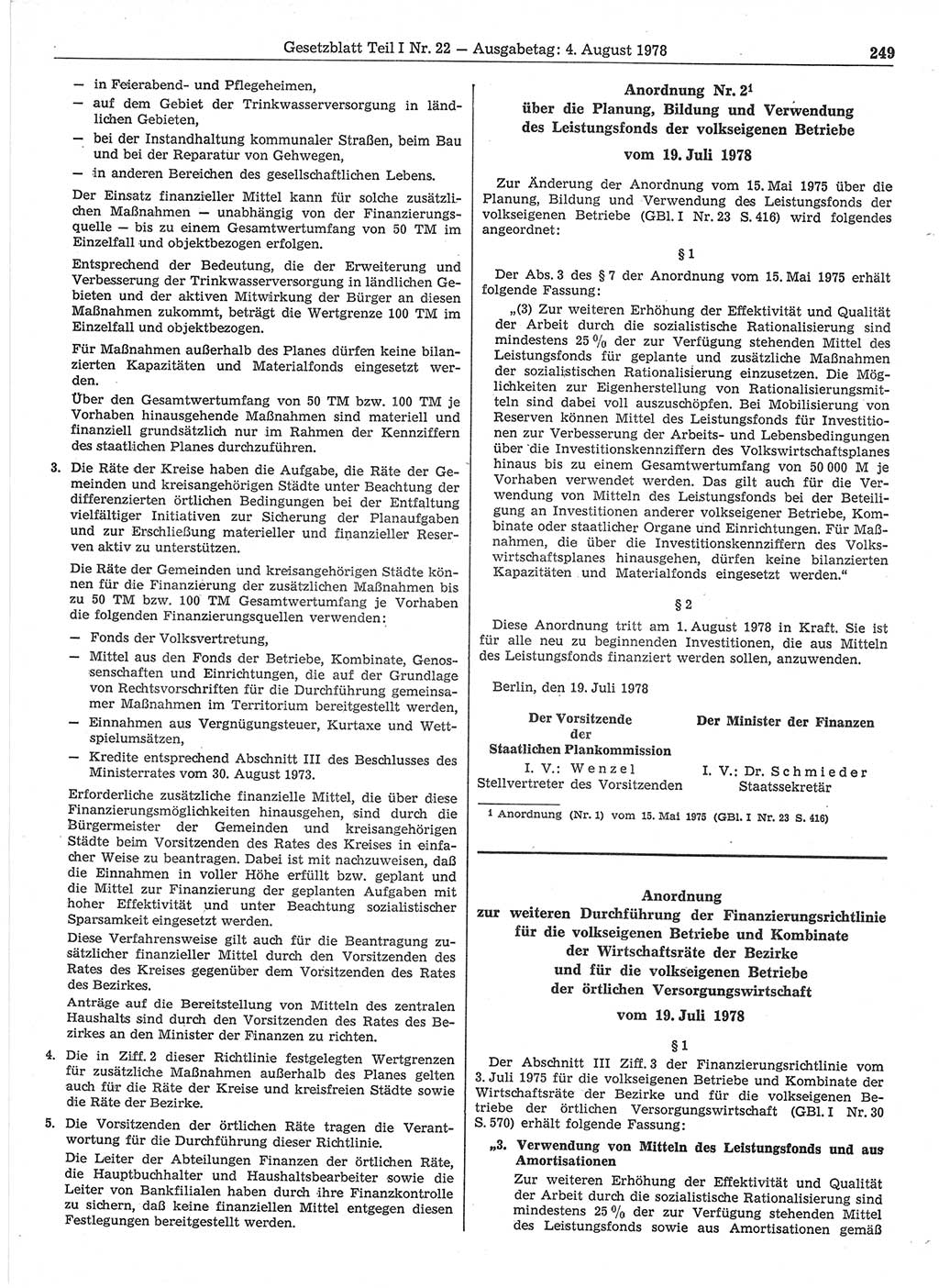 Gesetzblatt (GBl.) der Deutschen Demokratischen Republik (DDR) Teil Ⅰ 1978, Seite 249 (GBl. DDR Ⅰ 1978, S. 249)