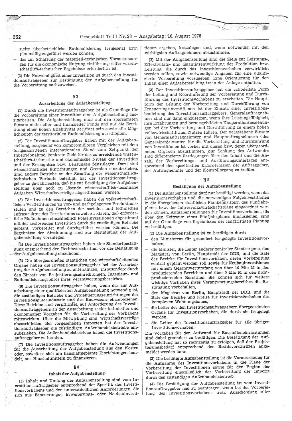 Gesetzblatt (GBl.) der Deutschen Demokratischen Republik (DDR) Teil Ⅰ 1978, Seite 252 (GBl. DDR Ⅰ 1978, S. 252)