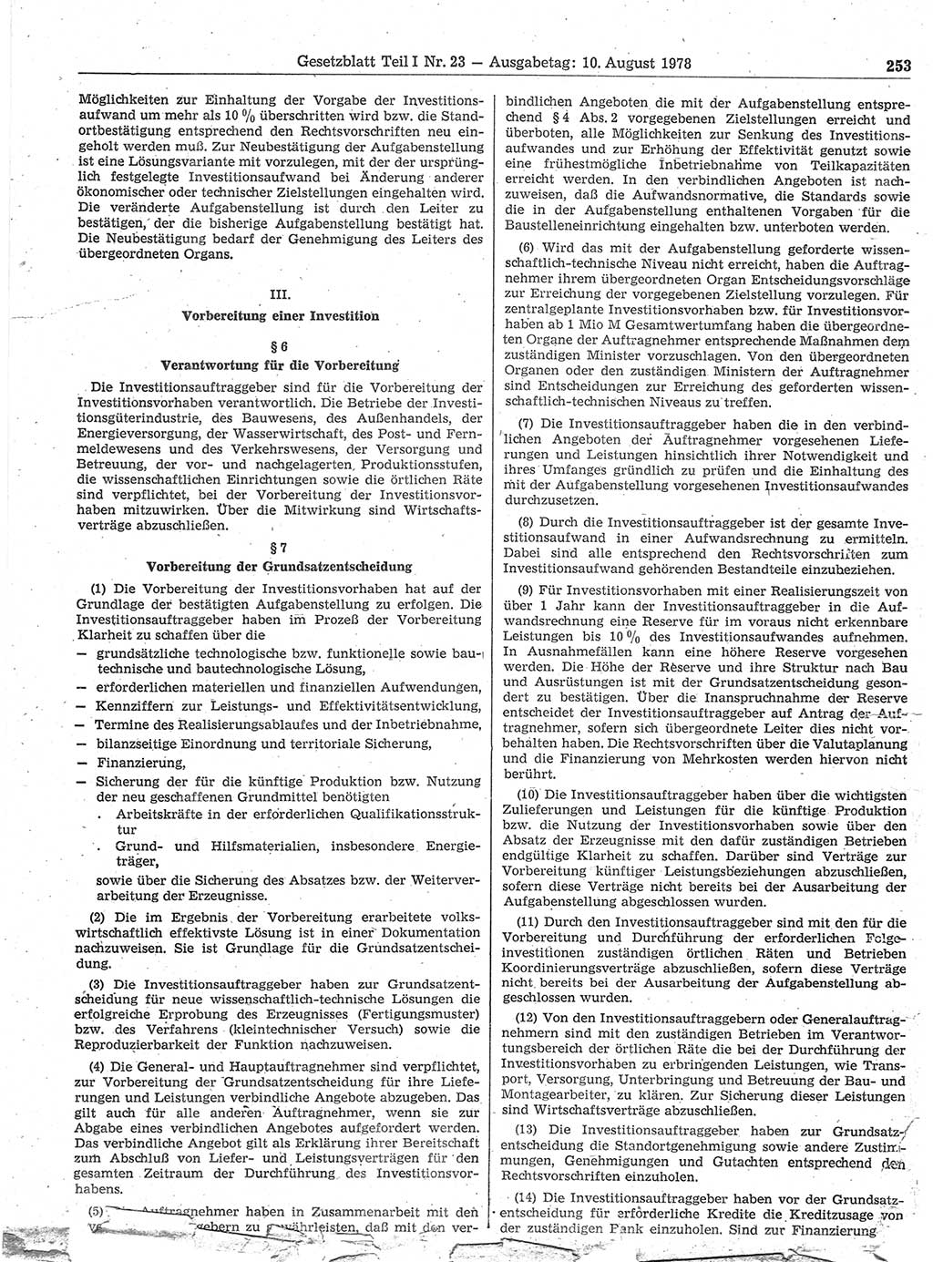 Gesetzblatt (GBl.) der Deutschen Demokratischen Republik (DDR) Teil Ⅰ 1978, Seite 253 (GBl. DDR Ⅰ 1978, S. 253)