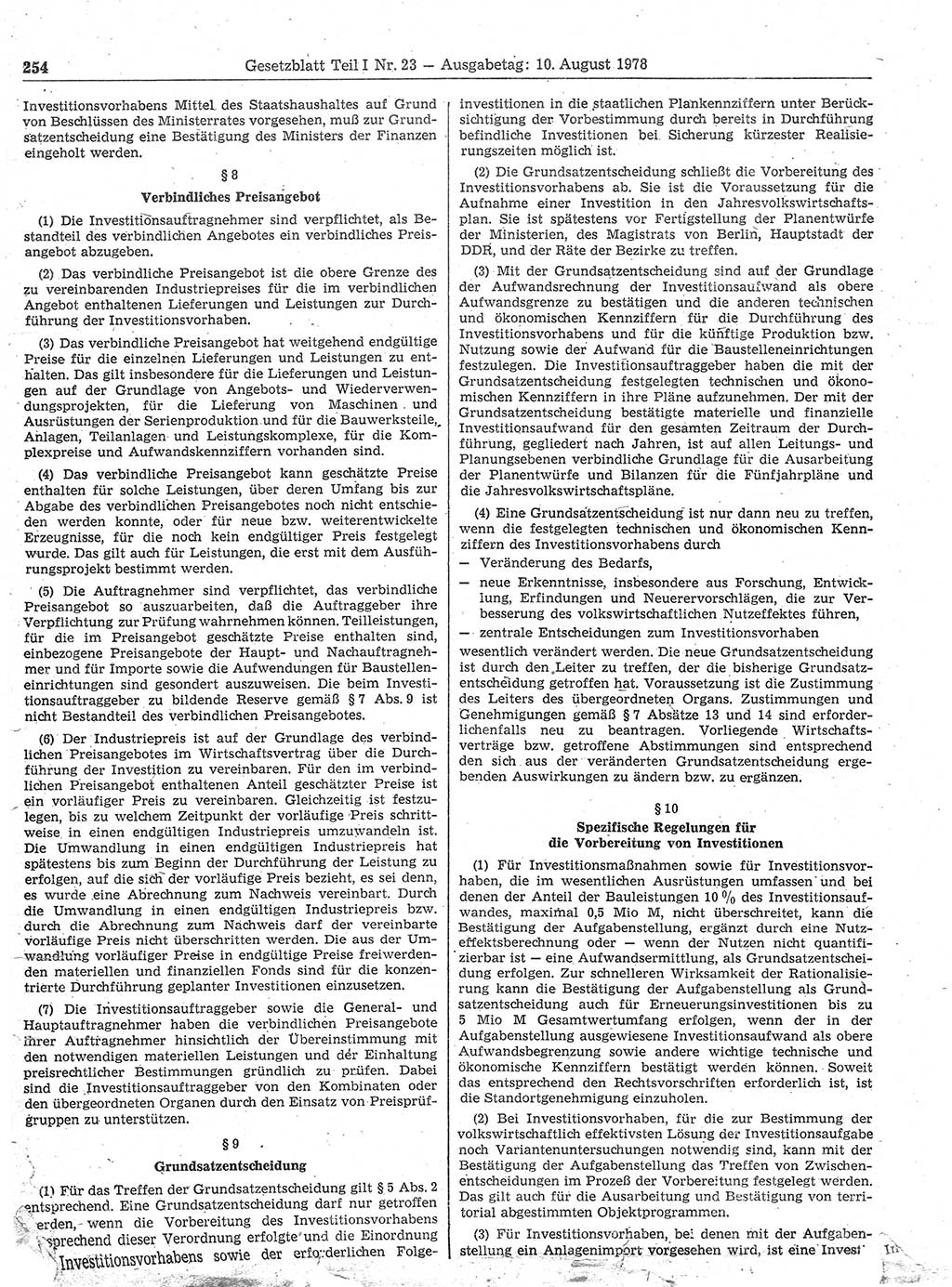 Gesetzblatt (GBl.) der Deutschen Demokratischen Republik (DDR) Teil Ⅰ 1978, Seite 254 (GBl. DDR Ⅰ 1978, S. 254)
