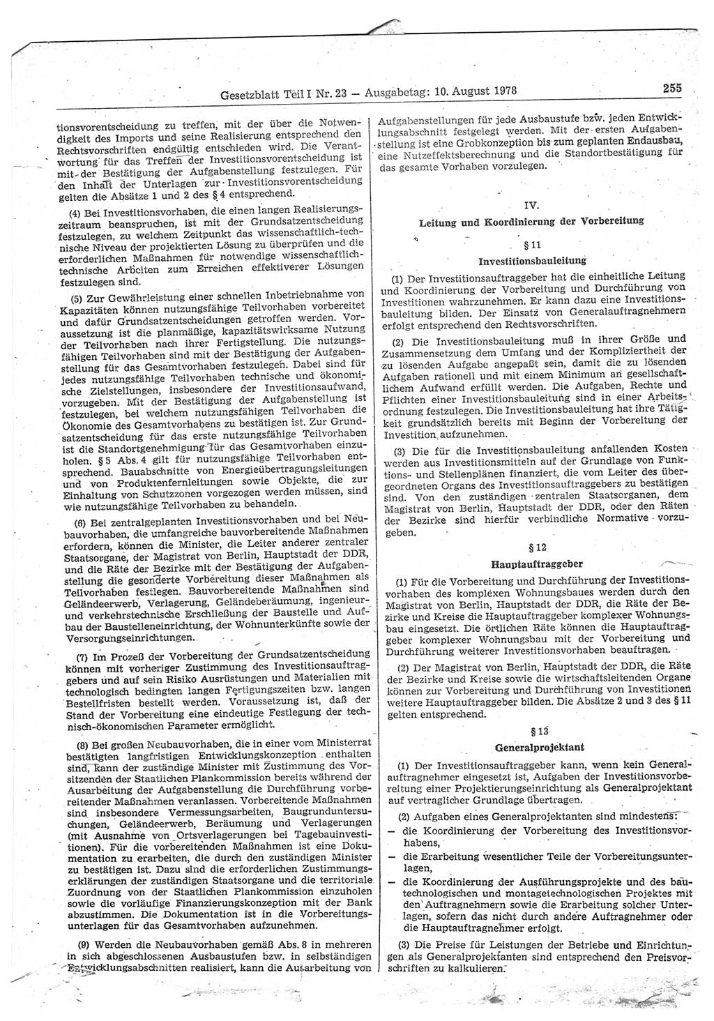 Gesetzblatt (GBl.) der Deutschen Demokratischen Republik (DDR) Teil Ⅰ 1978, Seite 255 (GBl. DDR Ⅰ 1978, S. 255)