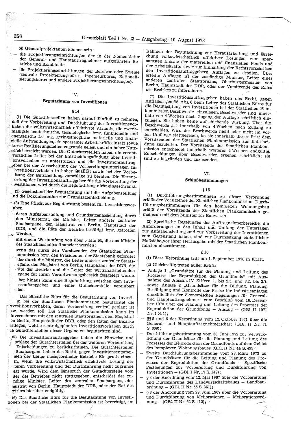 Gesetzblatt (GBl.) der Deutschen Demokratischen Republik (DDR) Teil Ⅰ 1978, Seite 256 (GBl. DDR Ⅰ 1978, S. 256)
