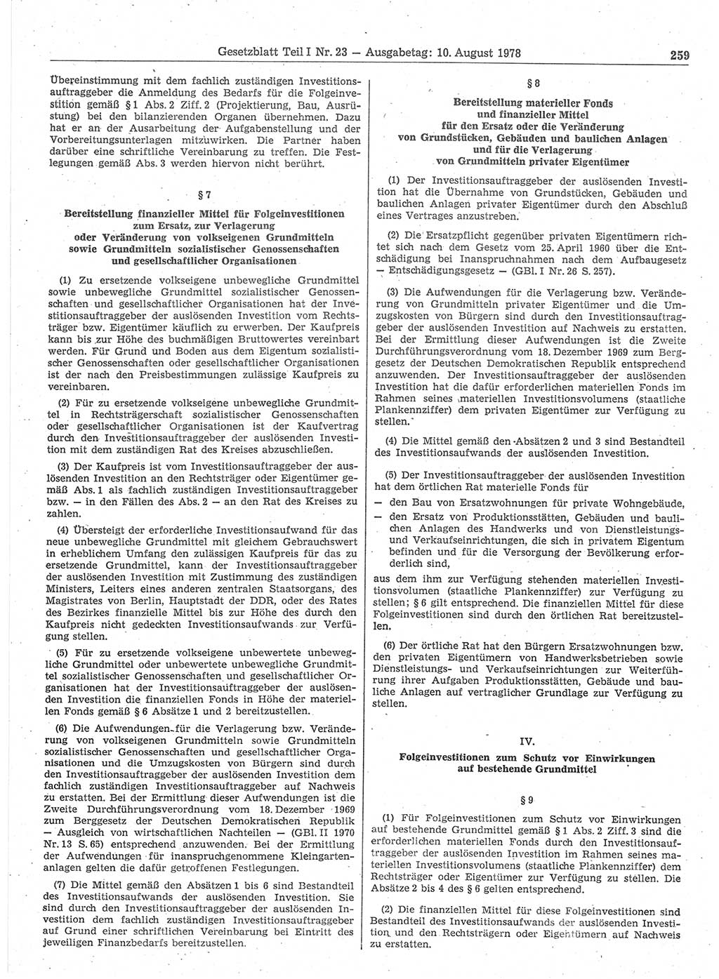 Gesetzblatt (GBl.) der Deutschen Demokratischen Republik (DDR) Teil Ⅰ 1978, Seite 259 (GBl. DDR Ⅰ 1978, S. 259)