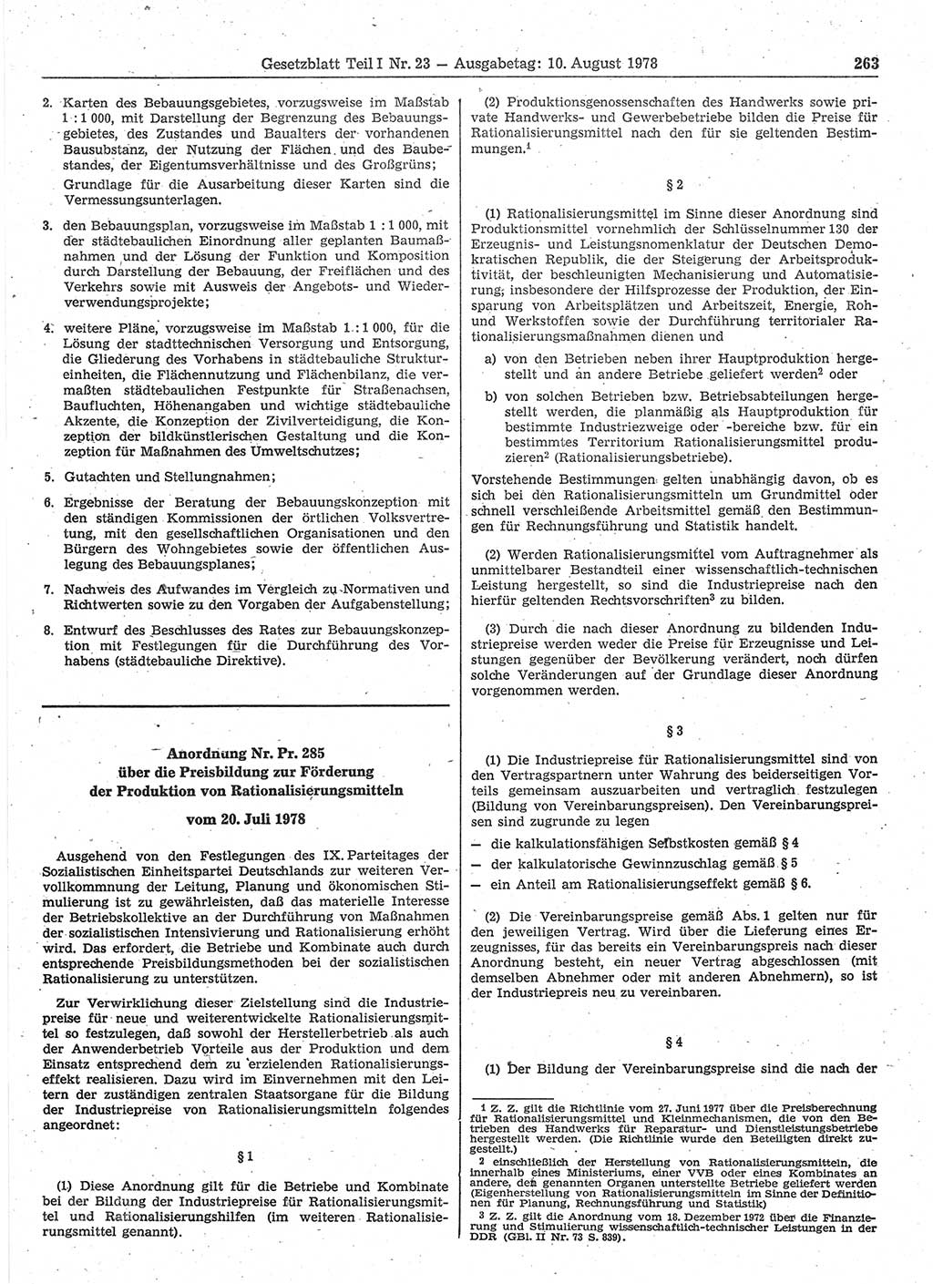 Gesetzblatt (GBl.) der Deutschen Demokratischen Republik (DDR) Teil Ⅰ 1978, Seite 263 (GBl. DDR Ⅰ 1978, S. 263)