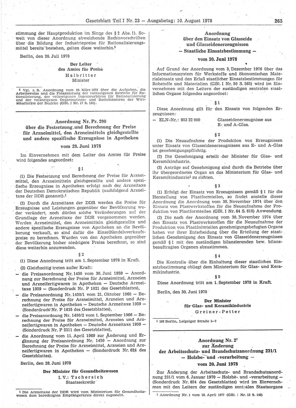 Gesetzblatt (GBl.) der Deutschen Demokratischen Republik (DDR) Teil Ⅰ 1978, Seite 265 (GBl. DDR Ⅰ 1978, S. 265)