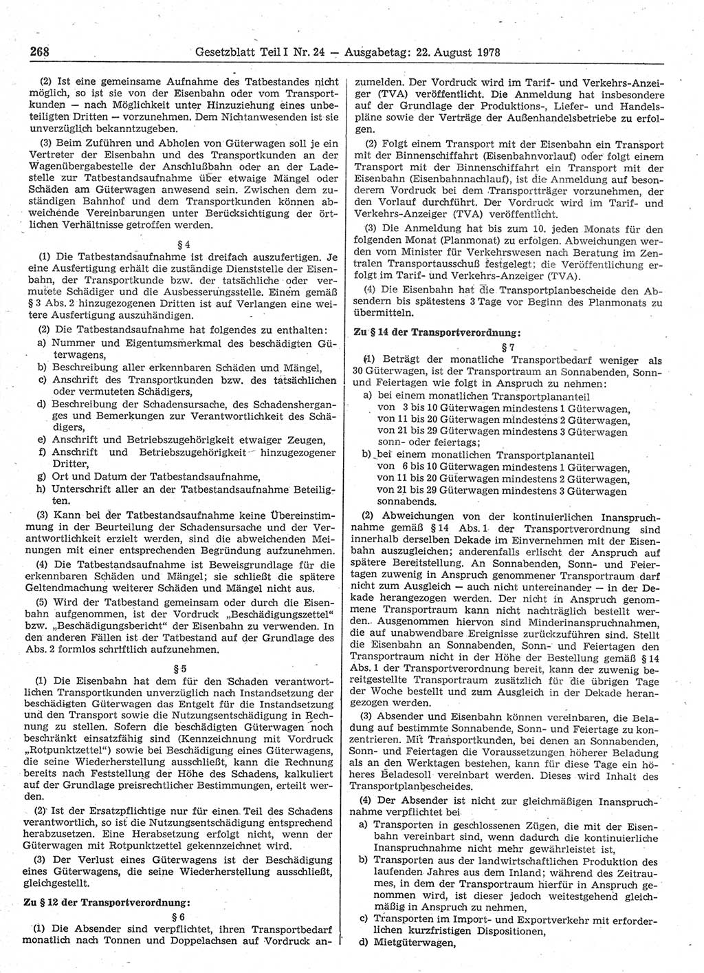 Gesetzblatt (GBl.) der Deutschen Demokratischen Republik (DDR) Teil Ⅰ 1978, Seite 268 (GBl. DDR Ⅰ 1978, S. 268)