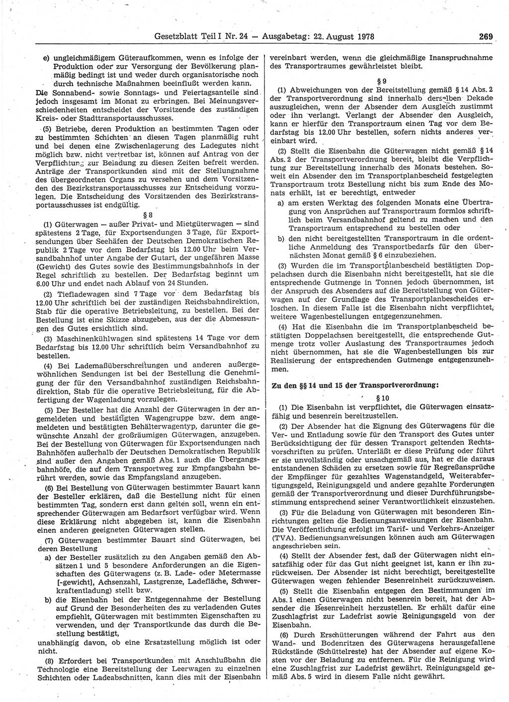 Gesetzblatt (GBl.) der Deutschen Demokratischen Republik (DDR) Teil Ⅰ 1978, Seite 269 (GBl. DDR Ⅰ 1978, S. 269)