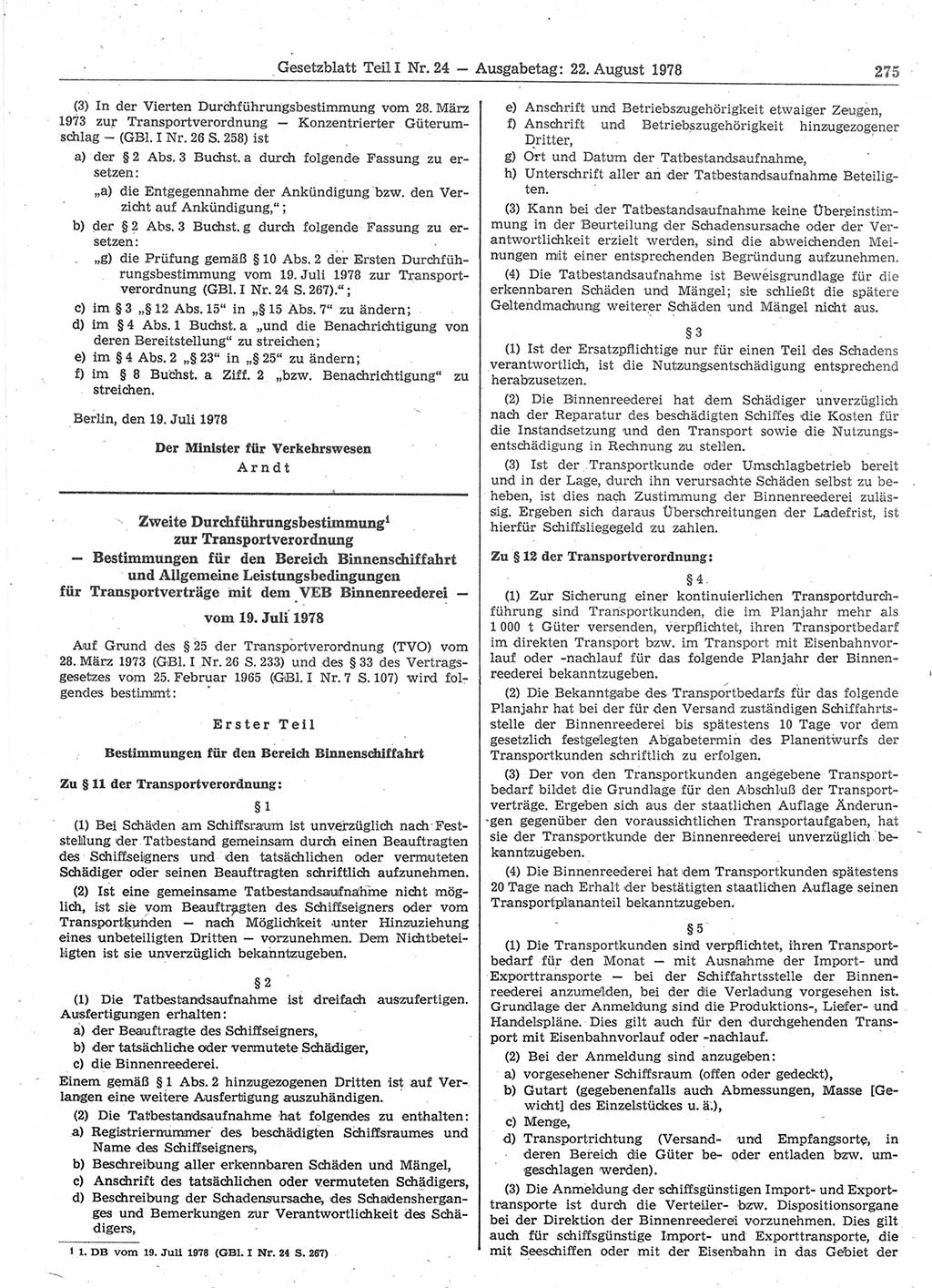 Gesetzblatt (GBl.) der Deutschen Demokratischen Republik (DDR) Teil Ⅰ 1978, Seite 275 (GBl. DDR Ⅰ 1978, S. 275)