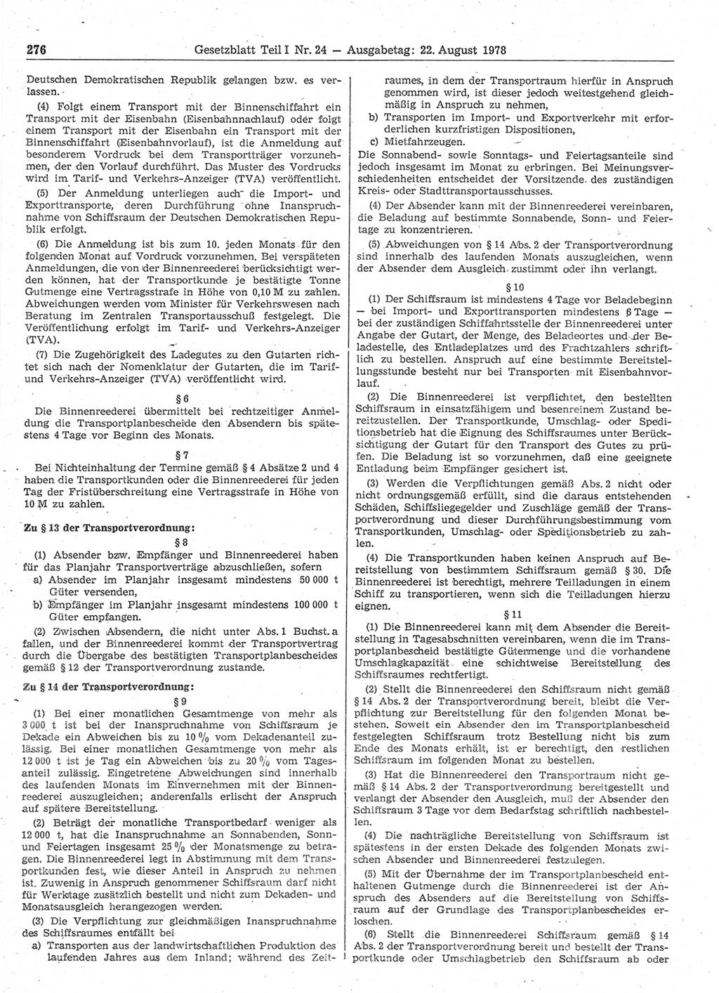 Gesetzblatt (GBl.) der Deutschen Demokratischen Republik (DDR) Teil Ⅰ 1978, Seite 276 (GBl. DDR Ⅰ 1978, S. 276)