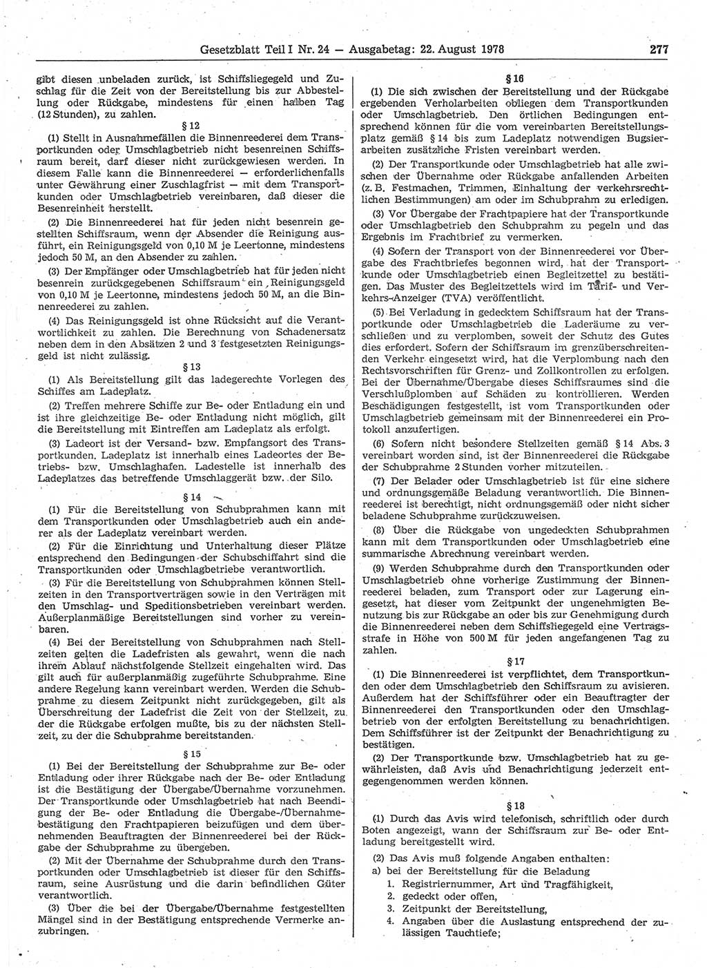 Gesetzblatt (GBl.) der Deutschen Demokratischen Republik (DDR) Teil Ⅰ 1978, Seite 277 (GBl. DDR Ⅰ 1978, S. 277)