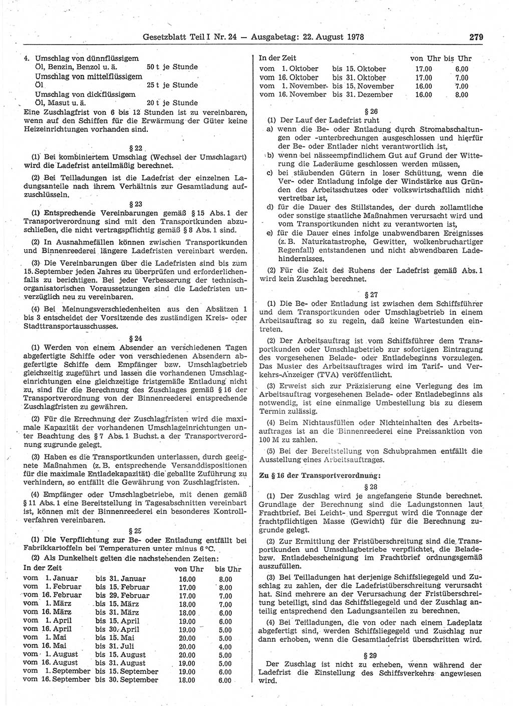 Gesetzblatt (GBl.) der Deutschen Demokratischen Republik (DDR) Teil Ⅰ 1978, Seite 279 (GBl. DDR Ⅰ 1978, S. 279)