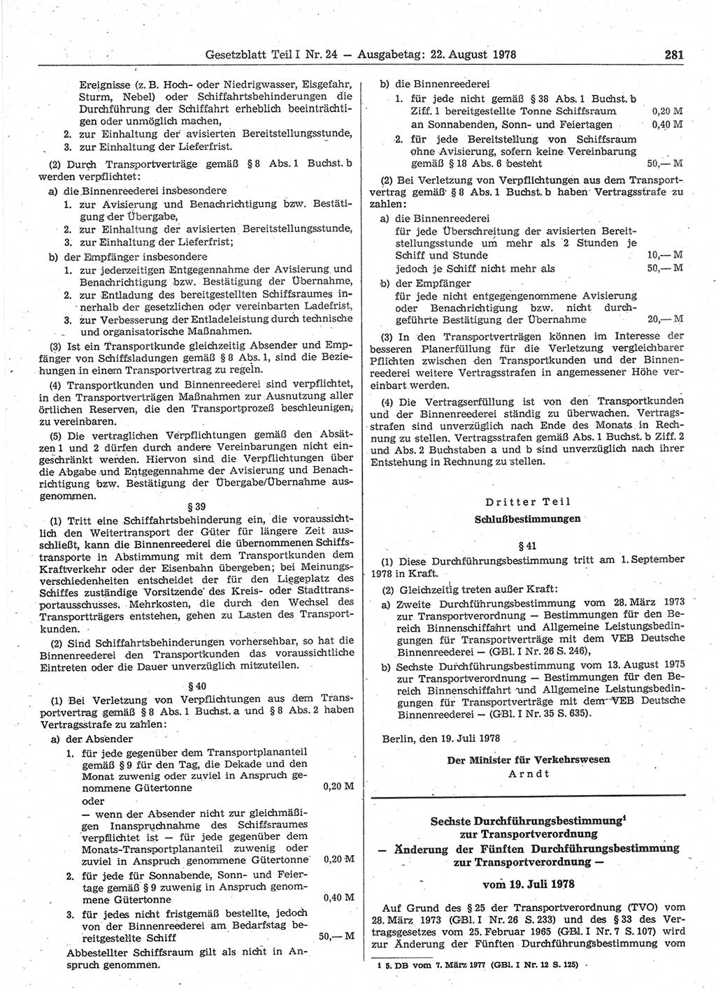 Gesetzblatt (GBl.) der Deutschen Demokratischen Republik (DDR) Teil Ⅰ 1978, Seite 281 (GBl. DDR Ⅰ 1978, S. 281)