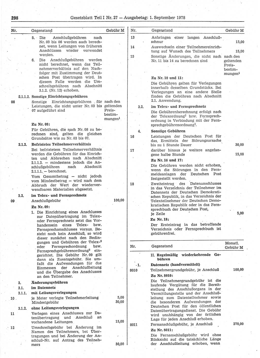 Gesetzblatt (GBl.) der Deutschen Demokratischen Republik (DDR) Teil Ⅰ 1978, Seite 298 (GBl. DDR Ⅰ 1978, S. 298)