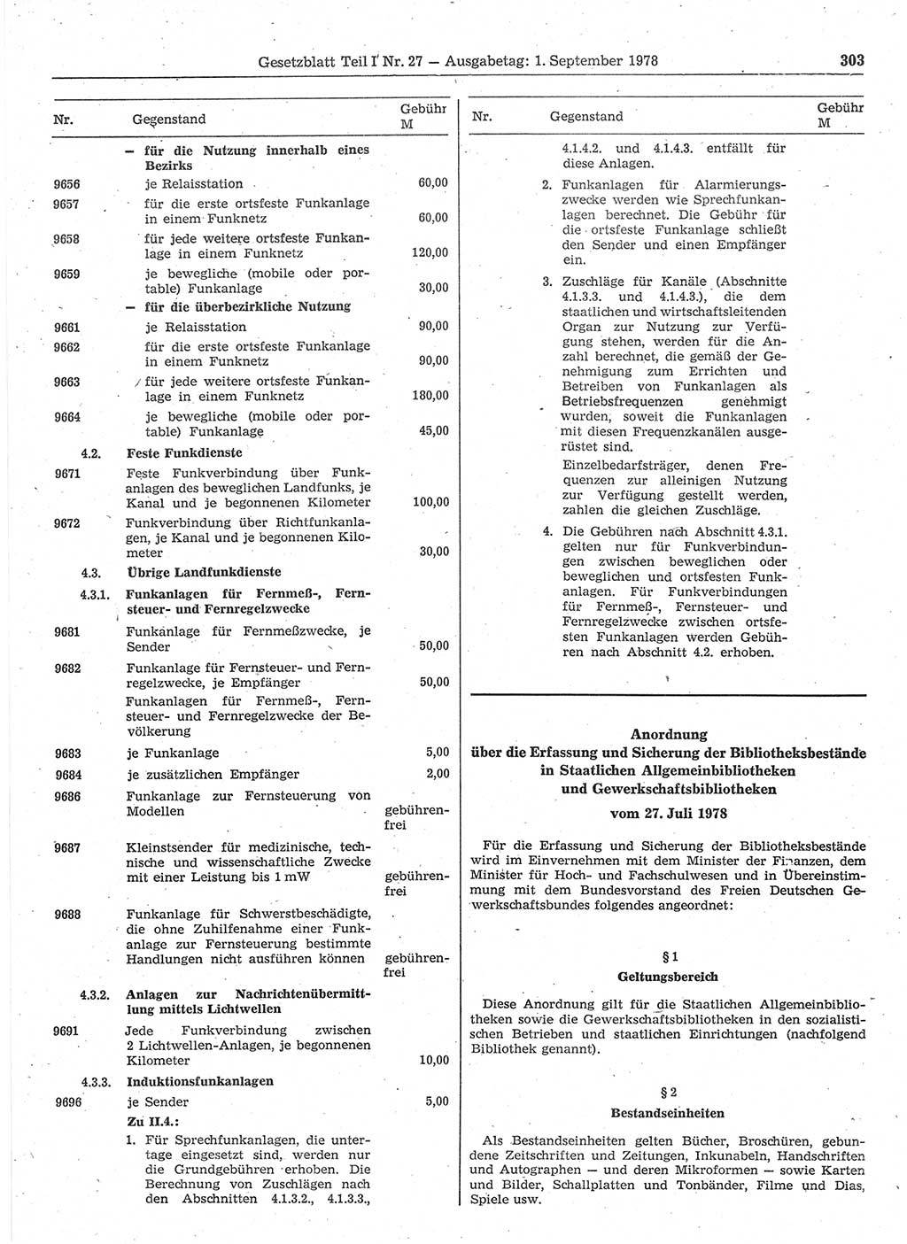 Gesetzblatt (GBl.) der Deutschen Demokratischen Republik (DDR) Teil Ⅰ 1978, Seite 303 (GBl. DDR Ⅰ 1978, S. 303)