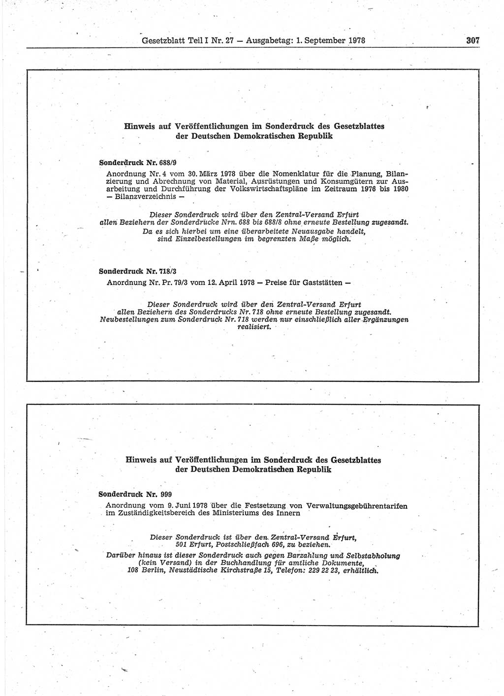 Gesetzblatt (GBl.) der Deutschen Demokratischen Republik (DDR) Teil Ⅰ 1978, Seite 307 (GBl. DDR Ⅰ 1978, S. 307)